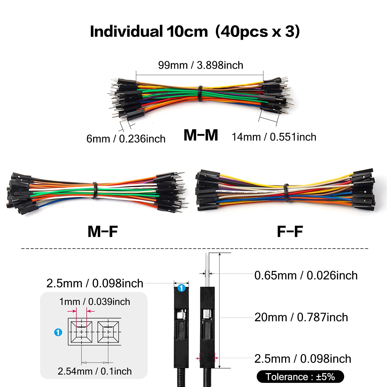 120Pcs 10Cm Header Jumper Wire Dupont Cable Line Connector Assorted Kit Set (Mal