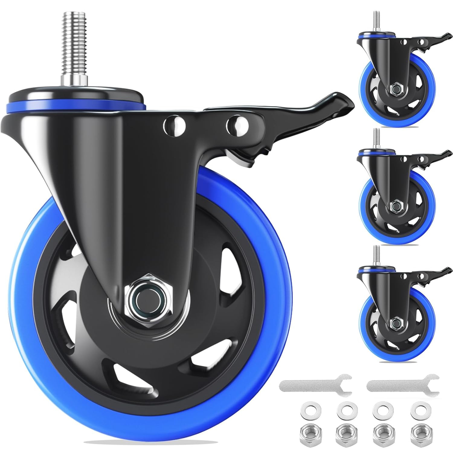 Stem Caster Wheels 5 Inch Heavy Duty Threaded Stem Mount Casters Set of 4 With
