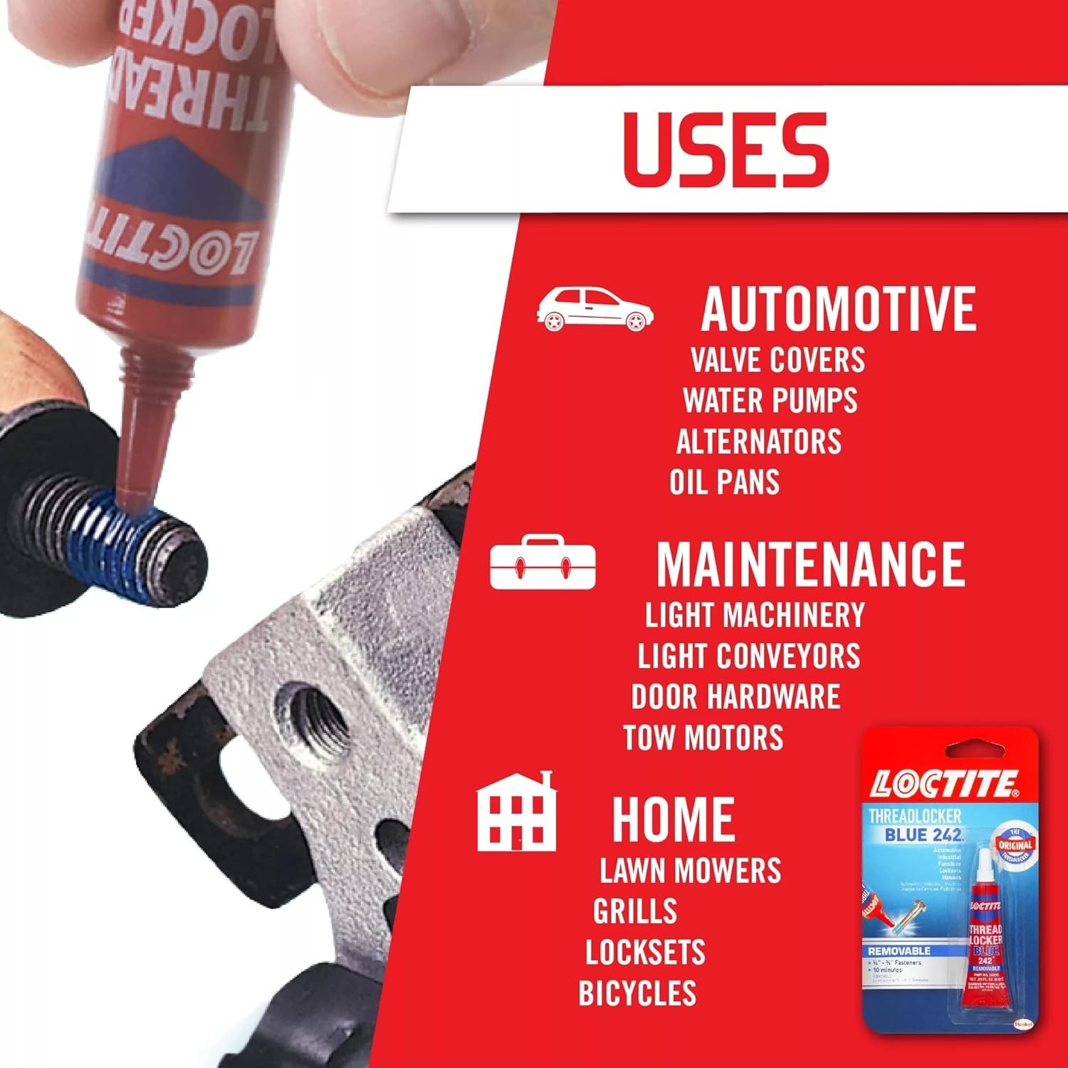 Loctite Threadlocker Blue 242 – Removable Thread Lock Glue for Nuts, 1 Pack