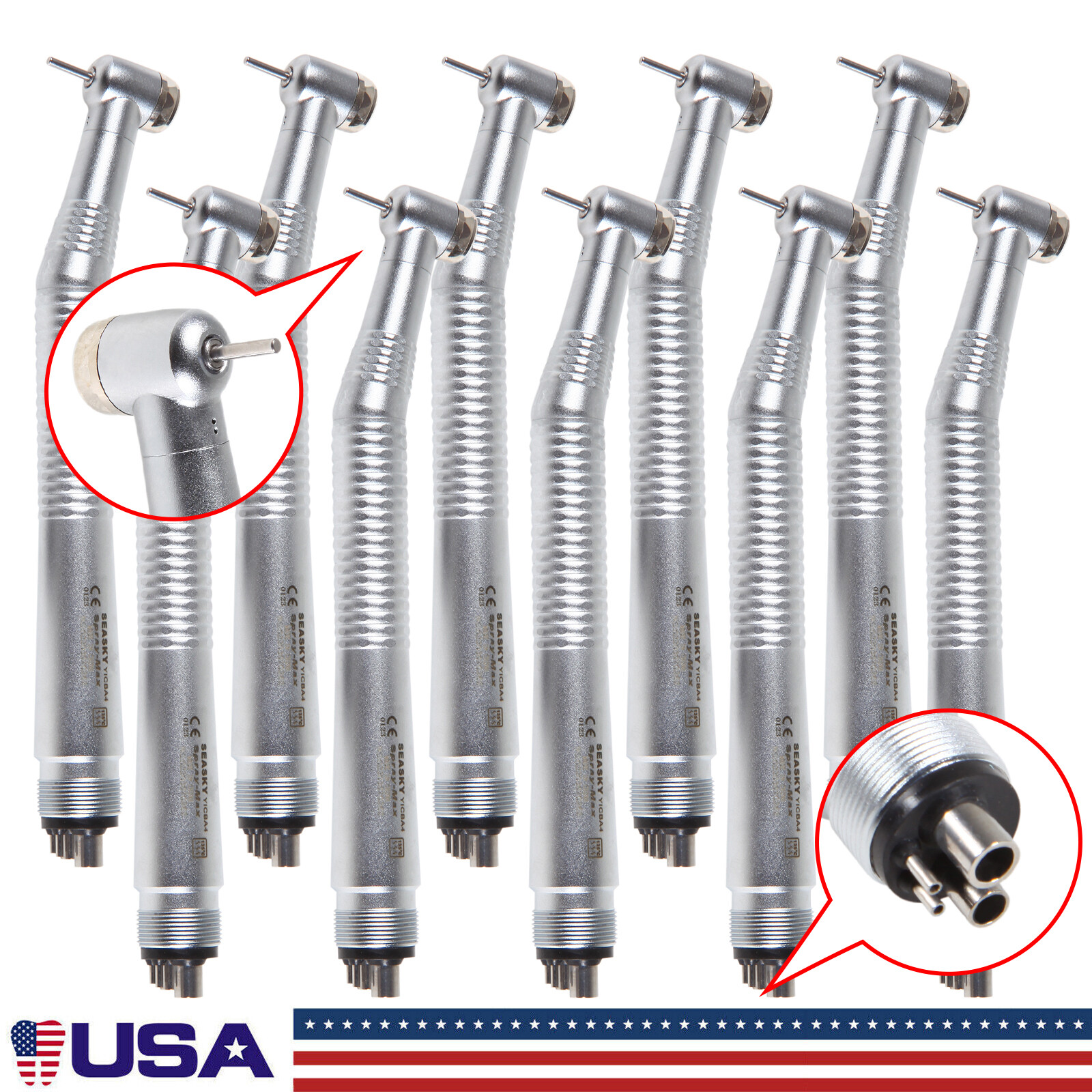 1-10 NSK Style Dental High Speed Handpieces Push Button 4 Holes Air Turbine Y1BA