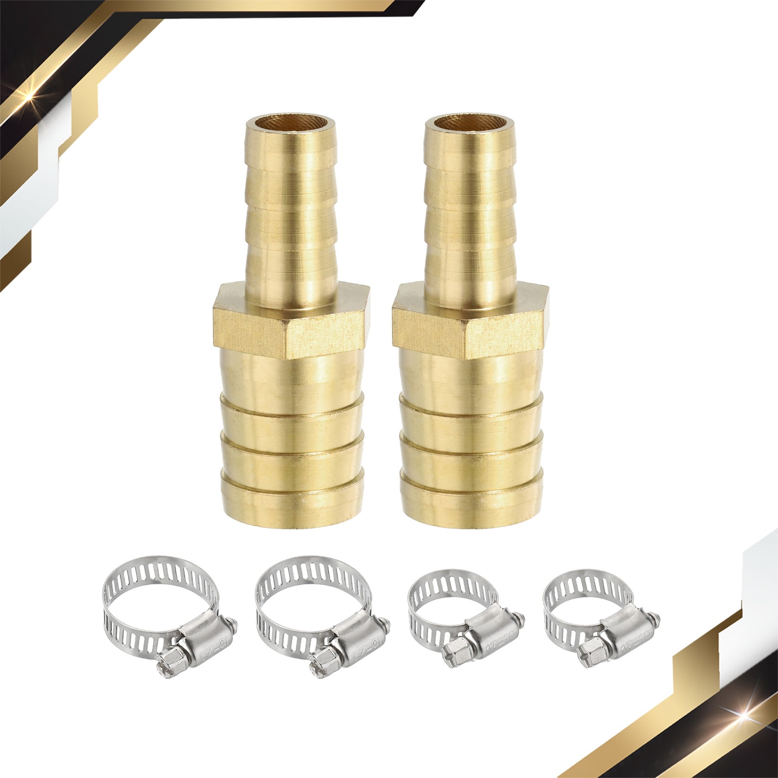 2 Pcs 1/2″ to 3/4″ Brass Hose Barb Reducer with 4 Clamps