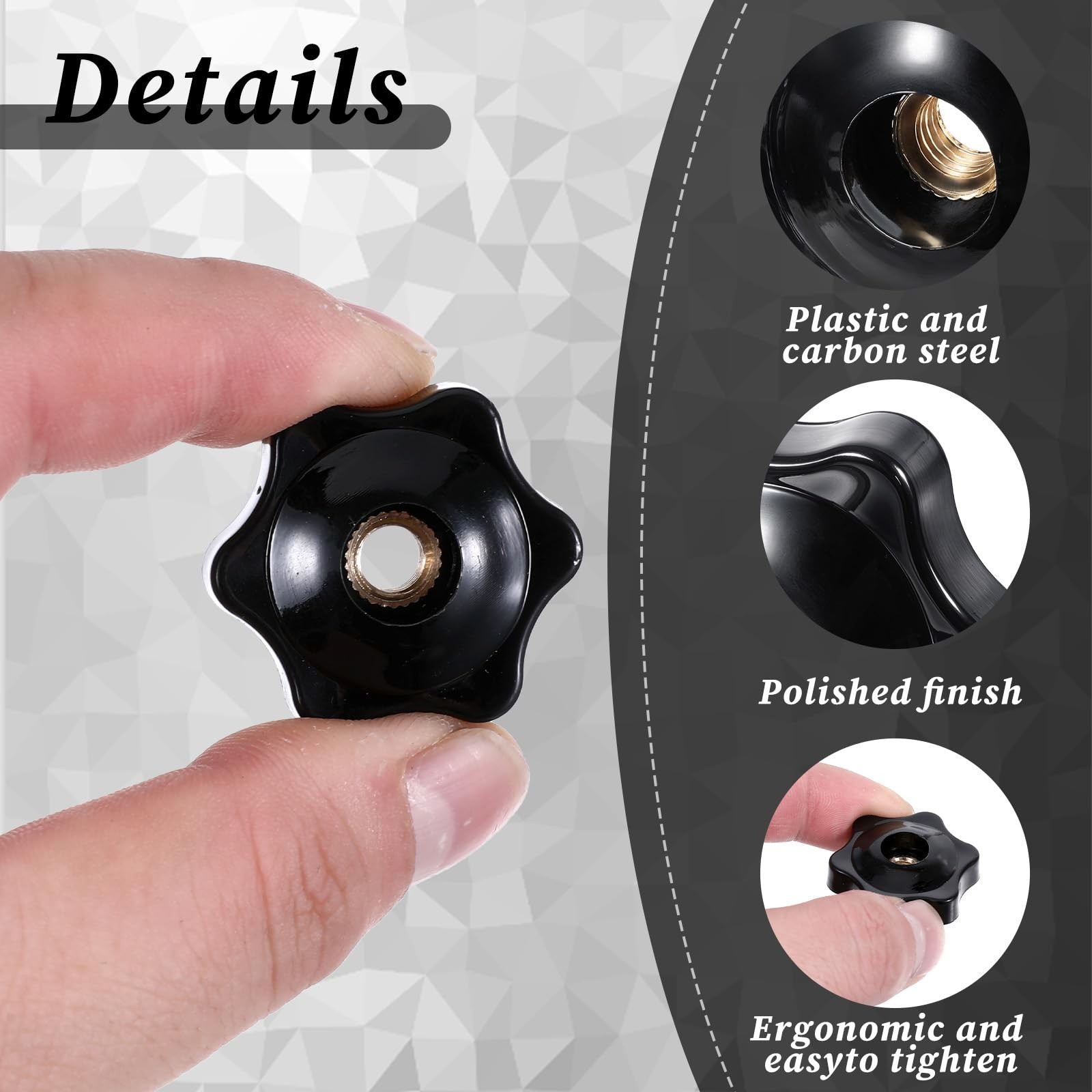 4 PCS 6 Star Knobs, Black Nylon Screw-On Type Thru Threaded Knob Nuts, M6 Hex…