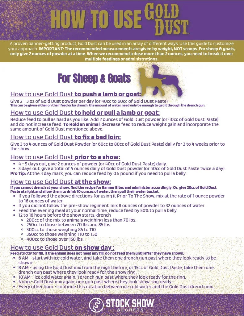 Gold Dust Power Fluid for Show Livestock | Fill, Muscle & Bloom (8oz Packet)