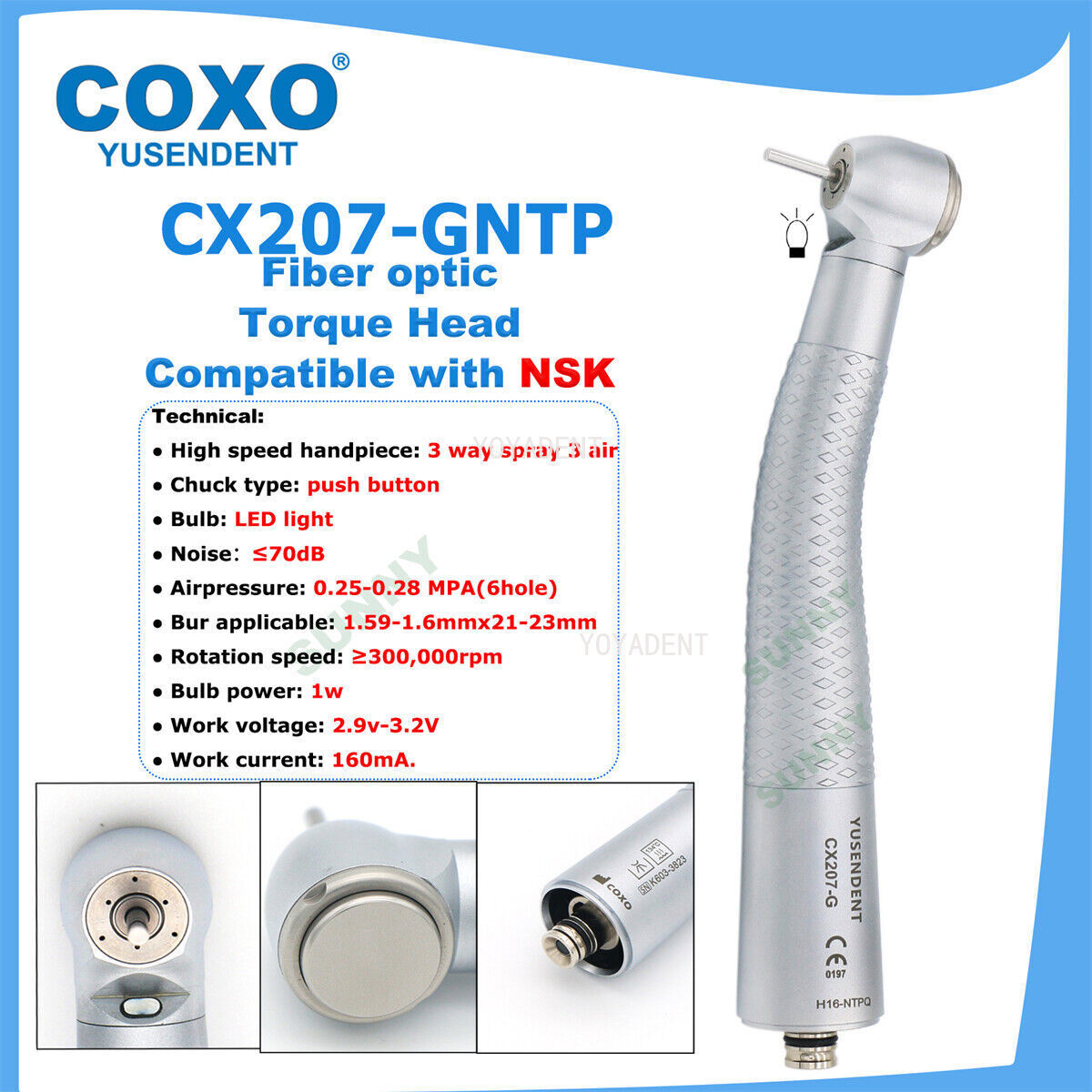 COXO Dental Turbine Fiber Optic High Speed Handpiece LED Coupler 6 Pin Fit KAVO