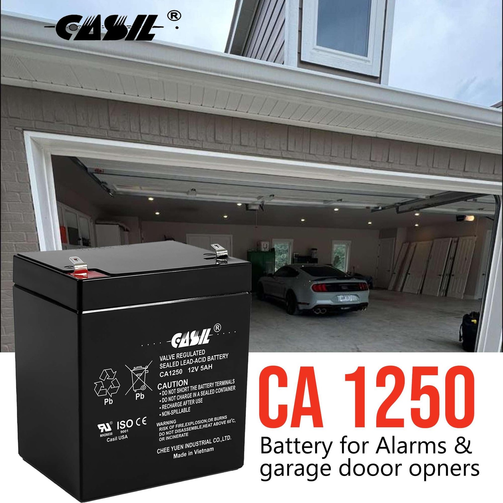 Casil CA1250 12V 5Ah SLA AGM Alarm Battery – Rechargeable Sealed Lead Acid…