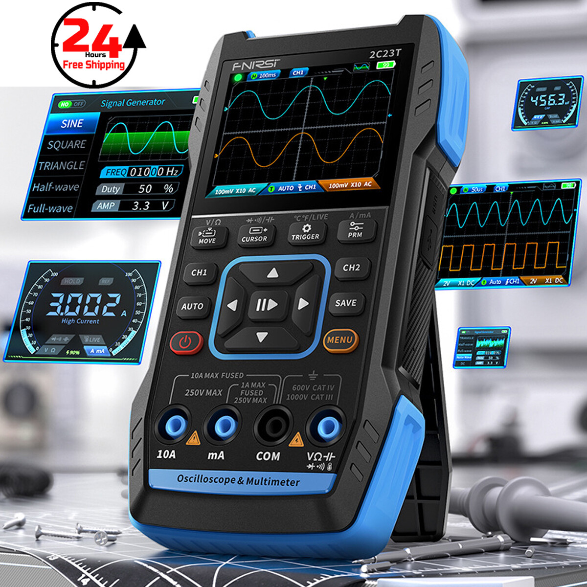 3-IN-1 FNIRSI 2C53T Advanced Version Dual Channel Digital Oscilloscope + 2 Probe