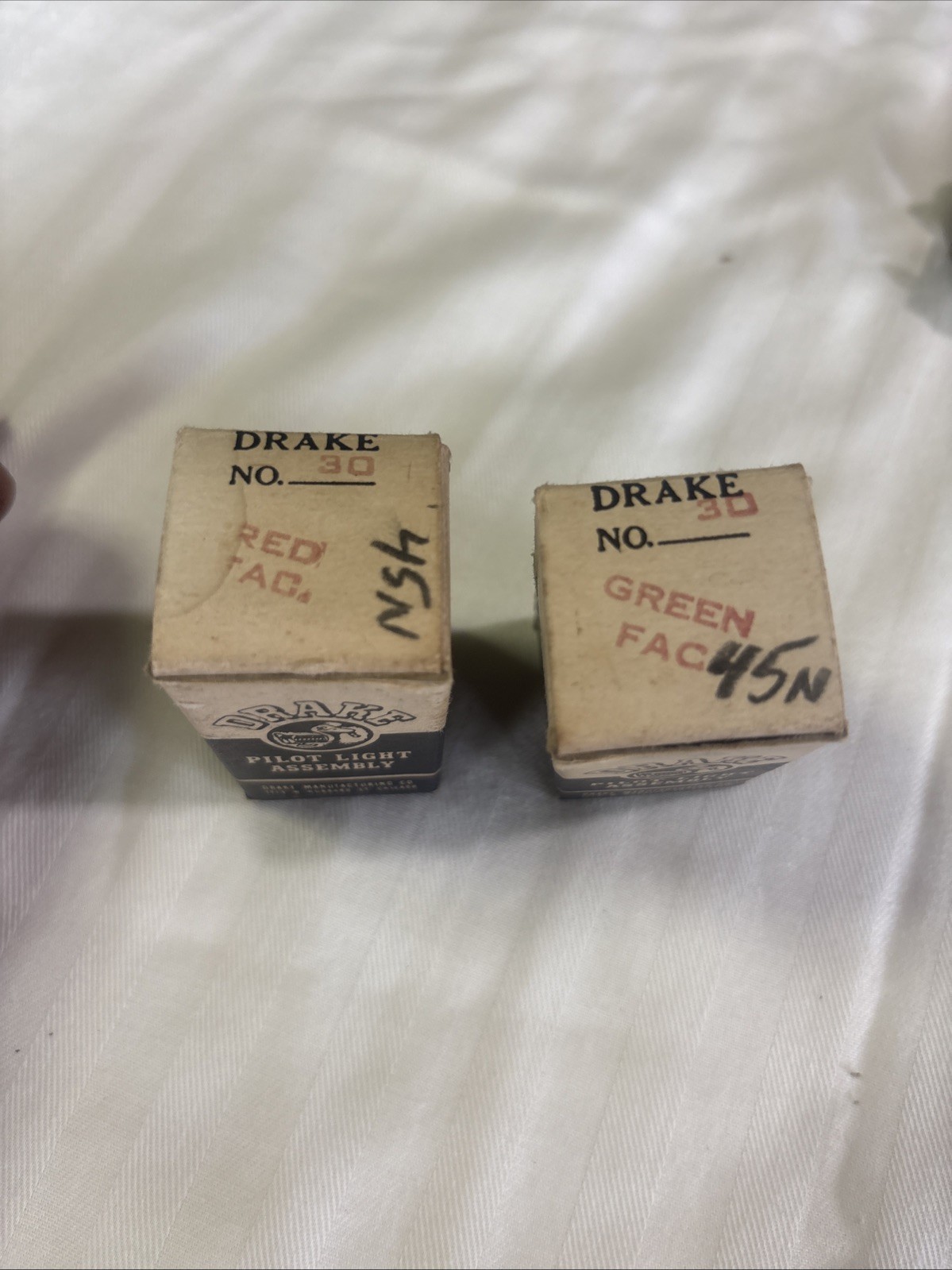 2 Vtg. NOS DRAKE #30 Indicator Light w/ Faceted Green And Red Jewel Lense, 120V