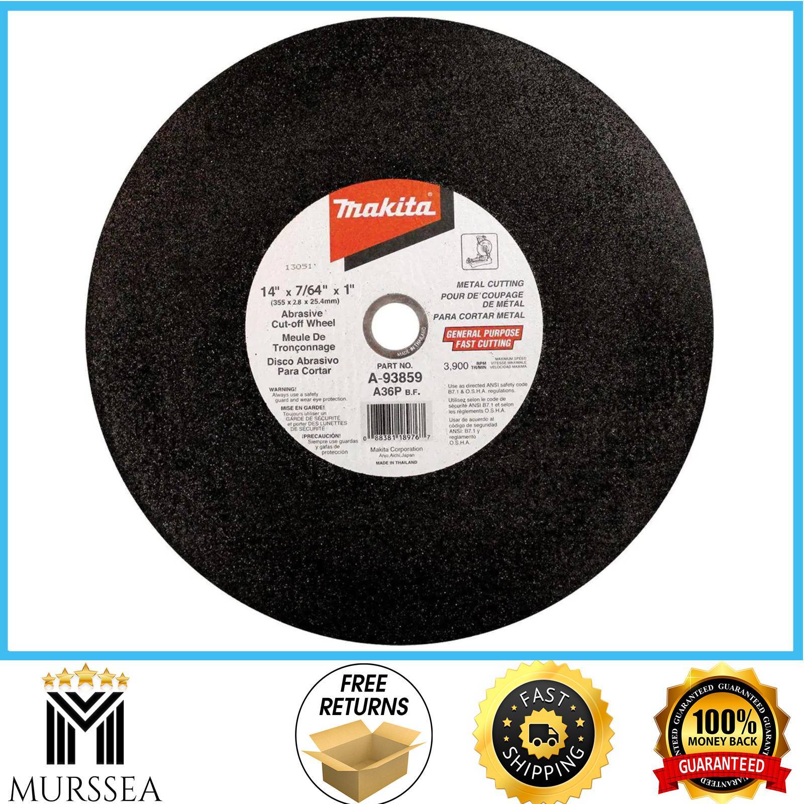 14 In. X 7/64 In. X 1 In. Cut-off Wheel , Makita Chop Saw Metal Angle 5-Pack