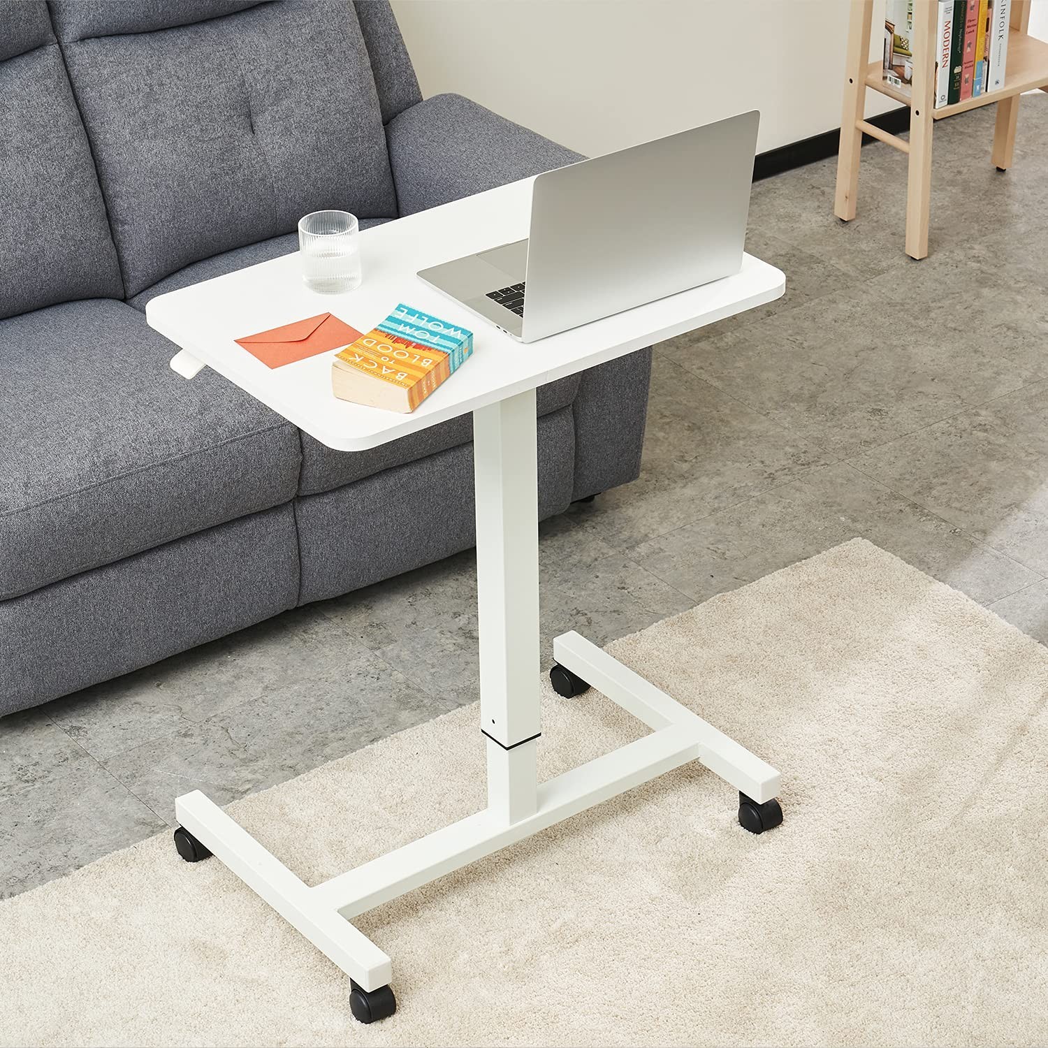 CLATINA Mobile Laptop Desk Pneumatic Sit to Stand Table Height Adjustable Rol…