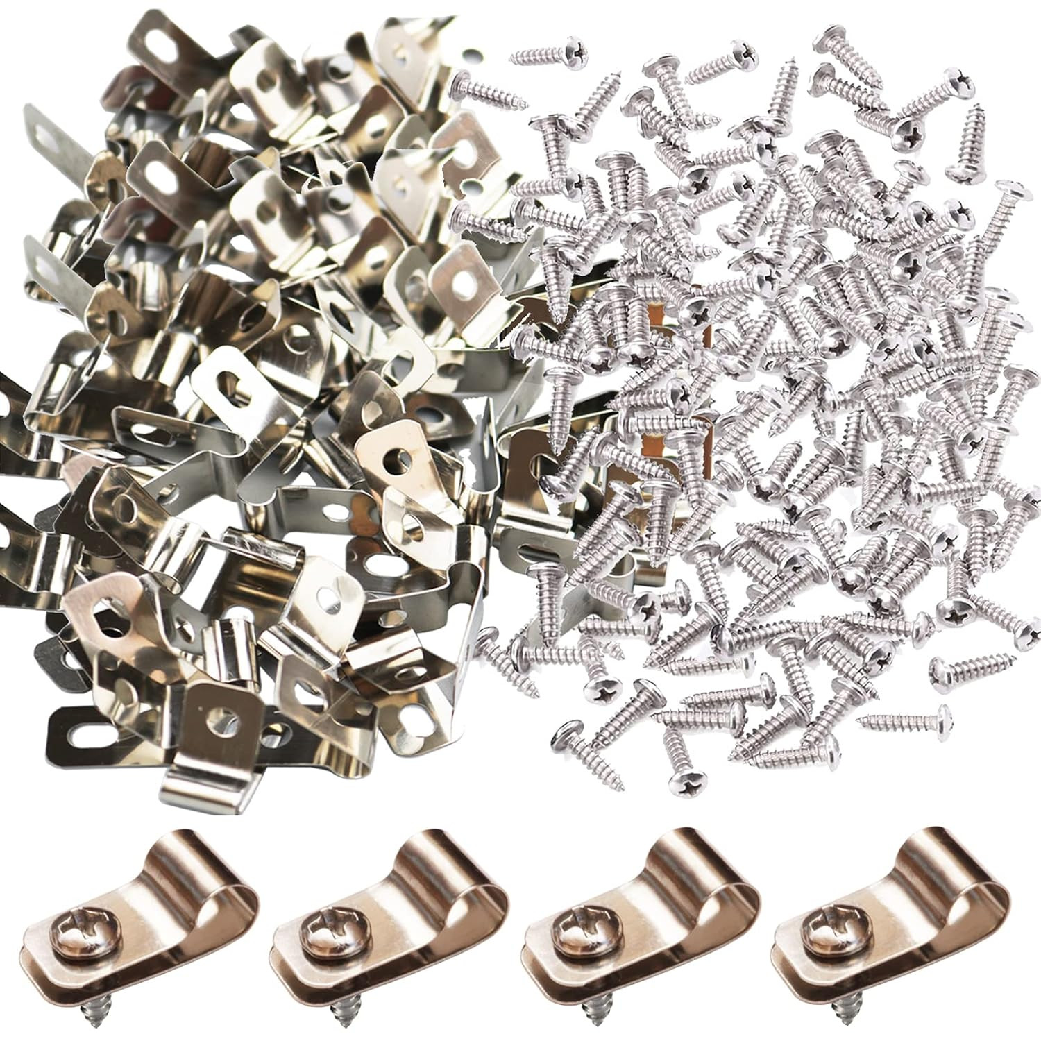 100 Pcs Fence Wire Clamps with 100 Pcs Screws, Stainless Steel Wire Clips Mount