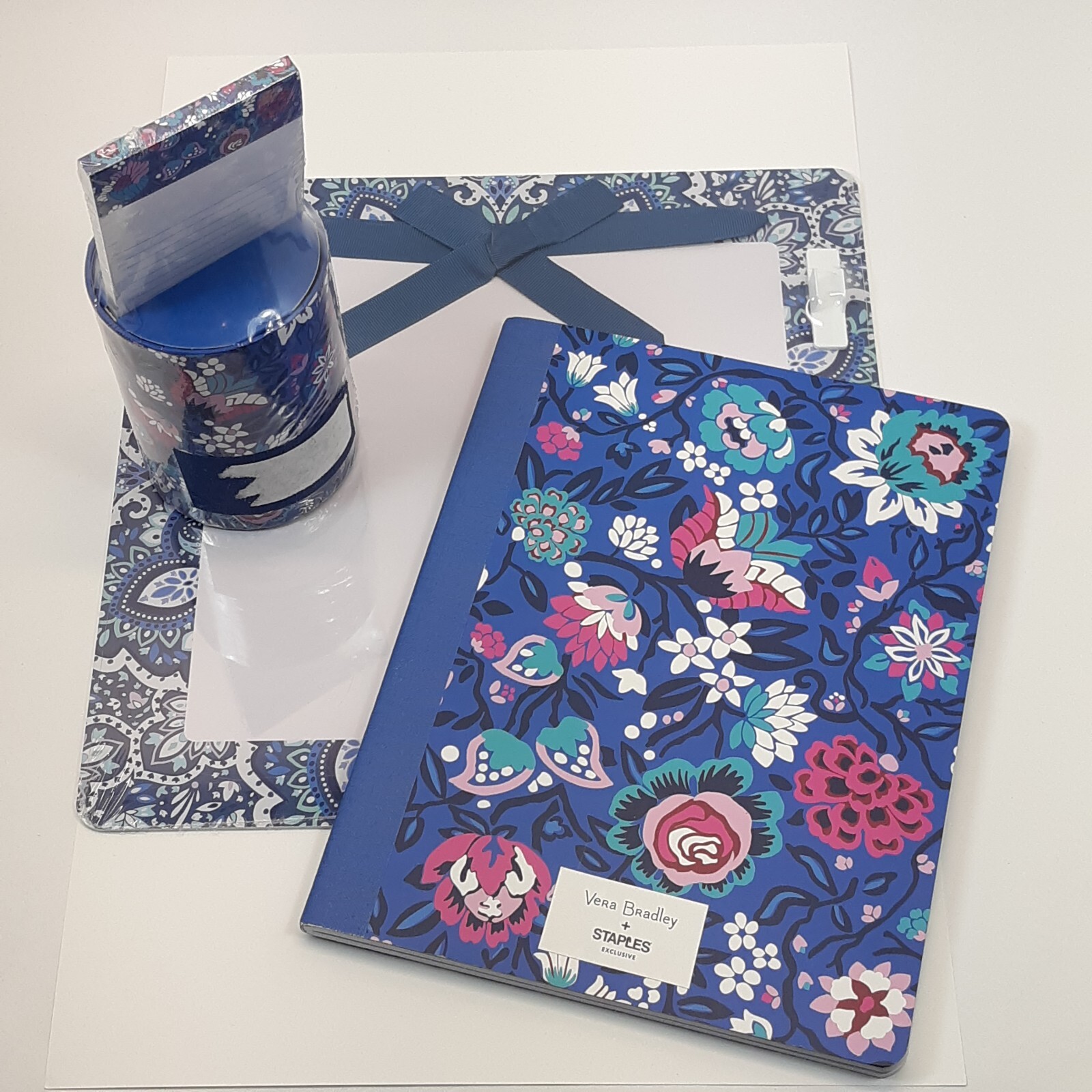 Vera Bradley Desk Accessories Set Bloom Berry Notebook Dry Erase Board Cup
