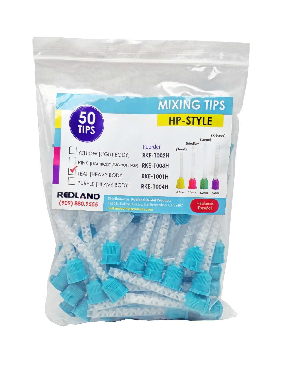 50/PK Dental HP Green/Teal 6.5 mm Impression Heavy Body Mixing Tips