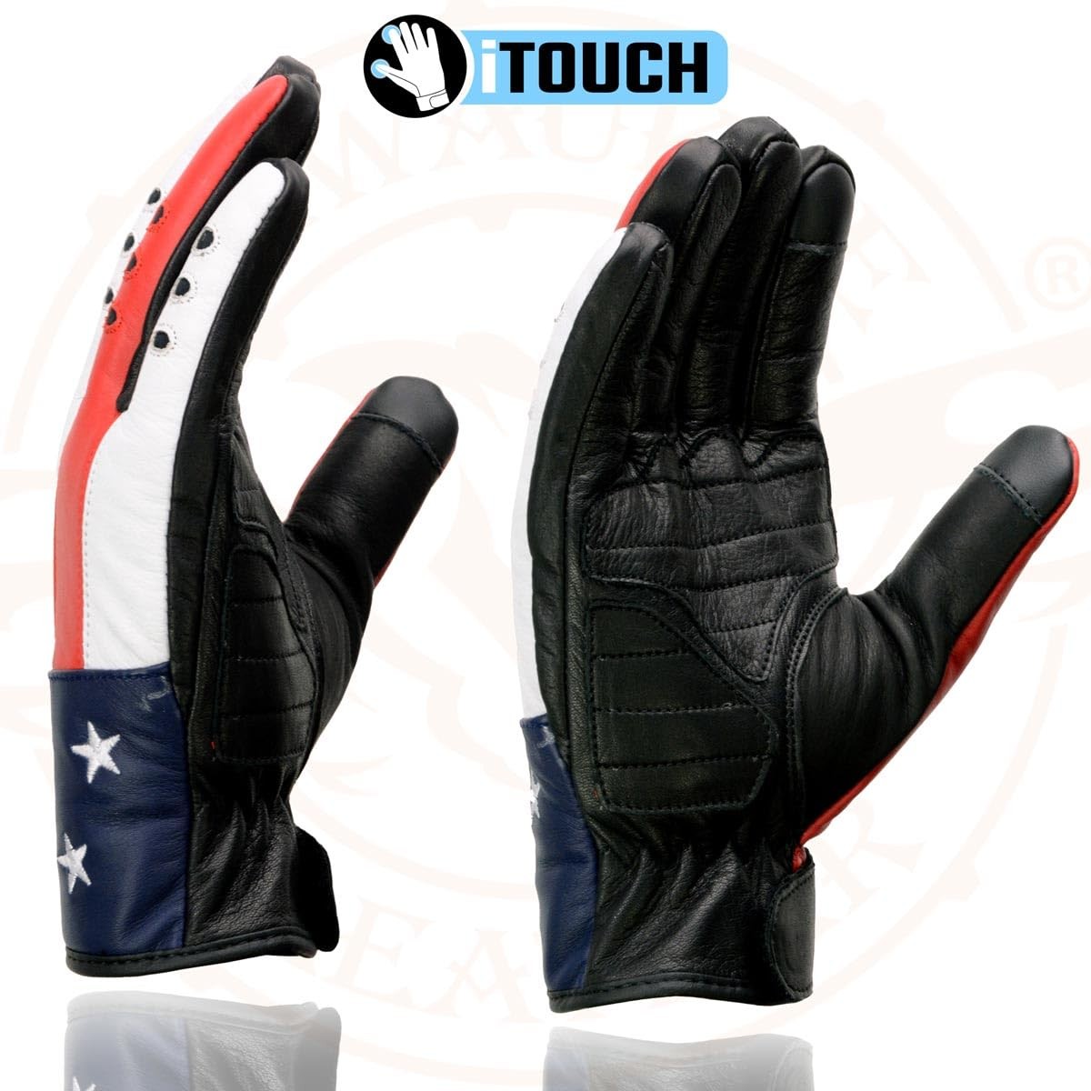 MG7527 Men’s ‘Stars and Stripes’ Leather Gloves with Touch Fingers (2X-Large)