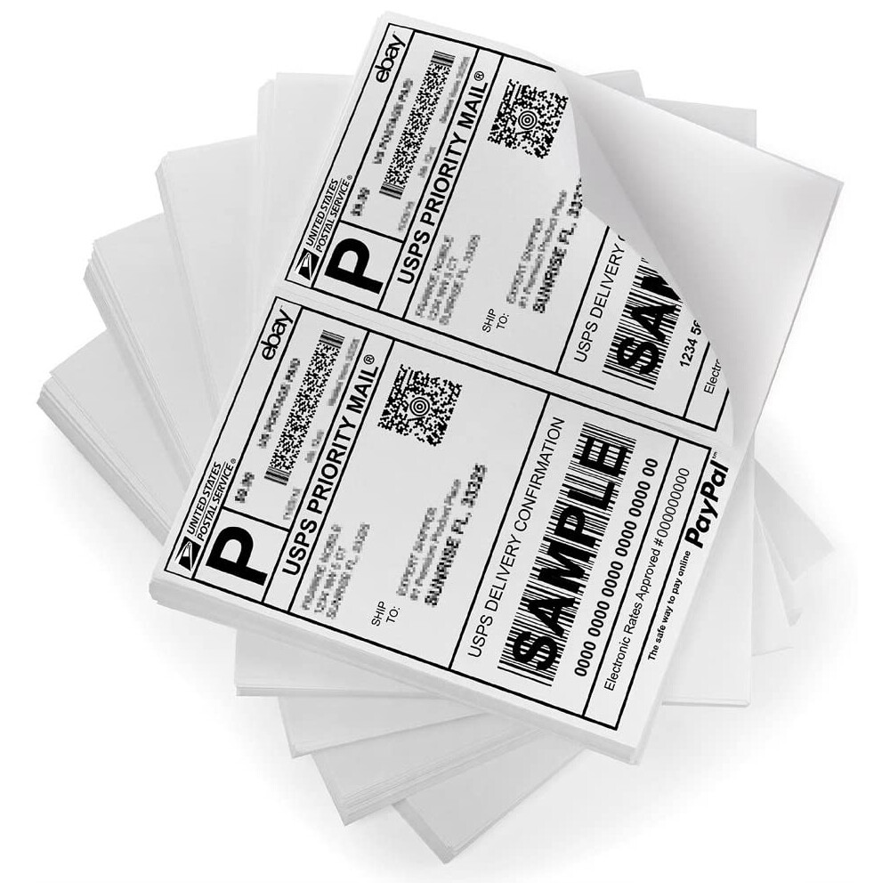 50-10000 Premium 8.5″x 5.5″ Half Sheet Self Adhesive Shipping Labels 2 Per Sheet