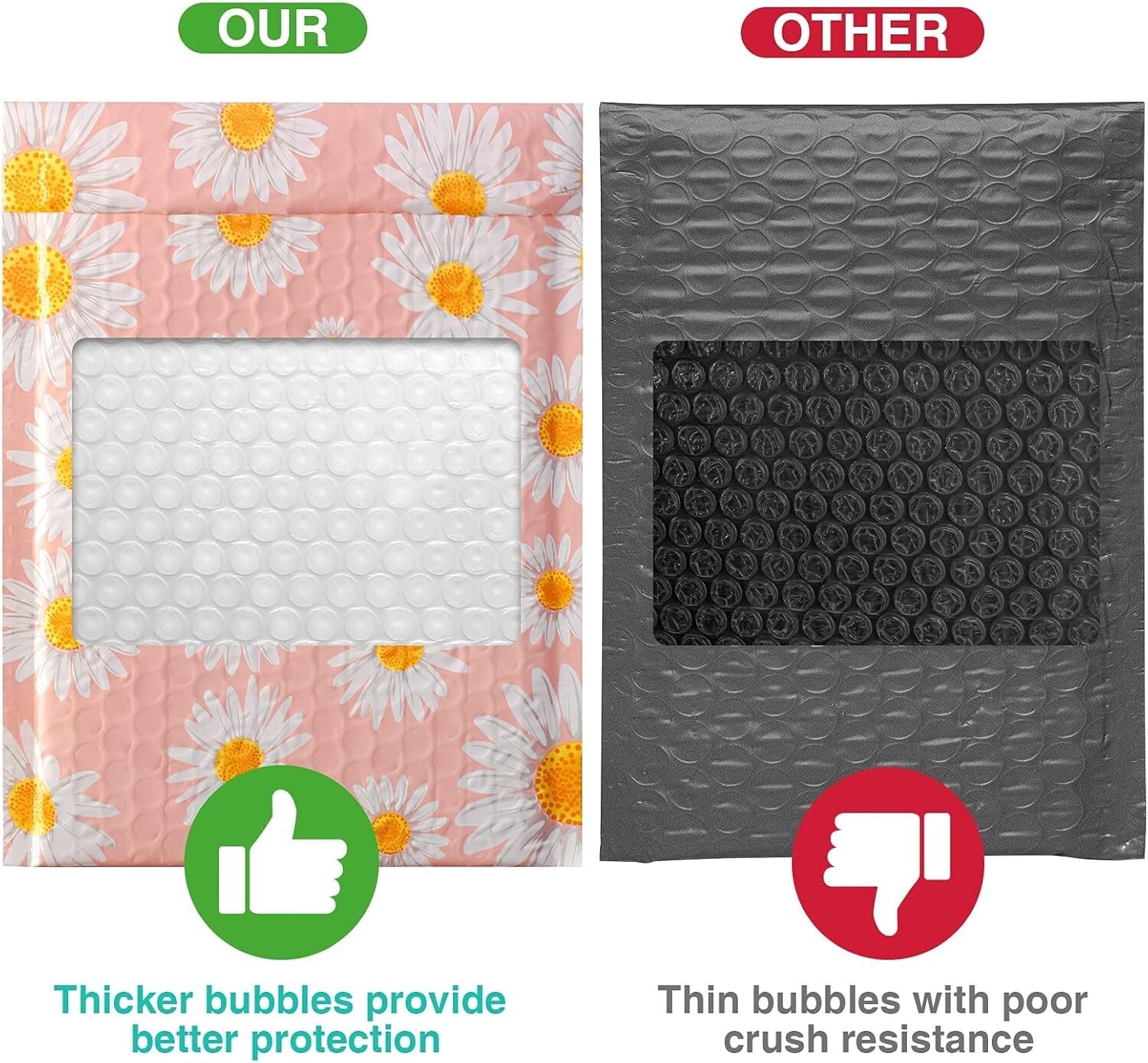 Jiaro Pack Cute Daisy Bubble Mailer Flower Padded Envelope Mailing 6×10″ 100Pcs