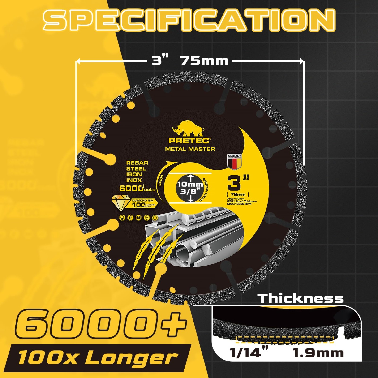 3″ Diamond Cut Off Wheel 3 Pack, Metal Cutting Disc 3/8″ Arbor Die Grinder 6000+