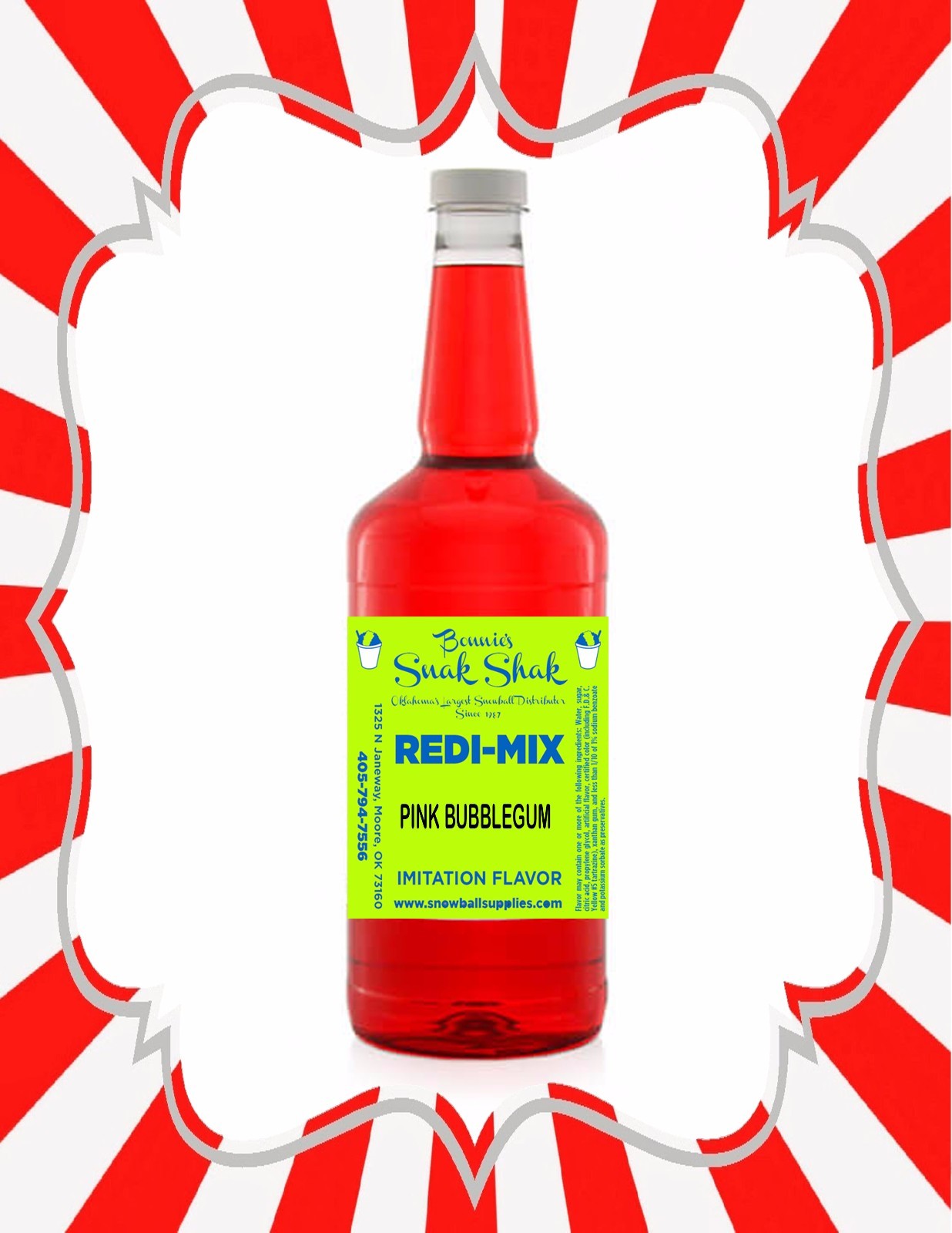 Shaved Ice Syrup – BUBBLE GUM PINK FLAVOR IN LONGNECK QUART SIZE #1SNOBALL