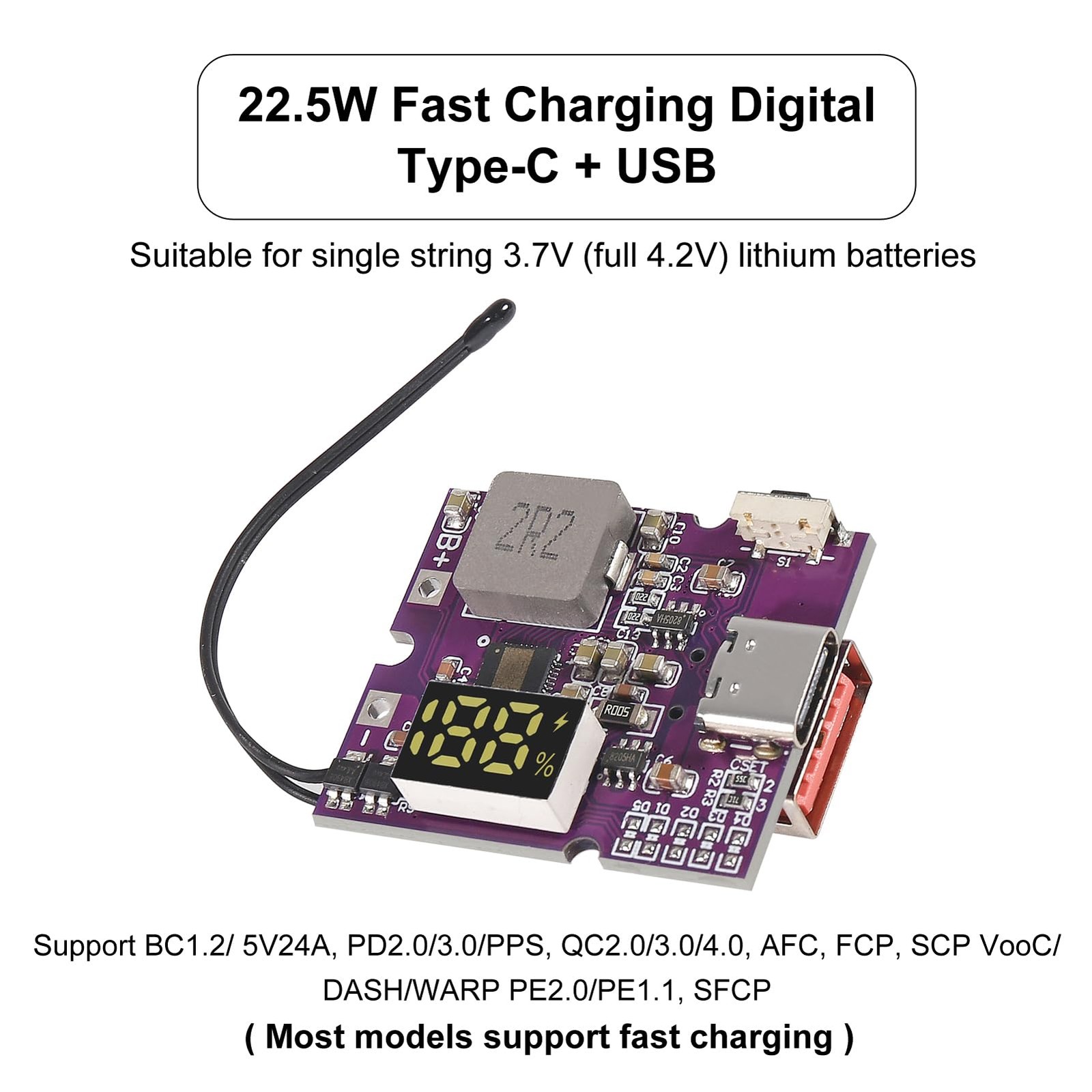 2pcs 22.5W Power Bank Bidirectional Fast Charging Mobile Power Module Circuit…