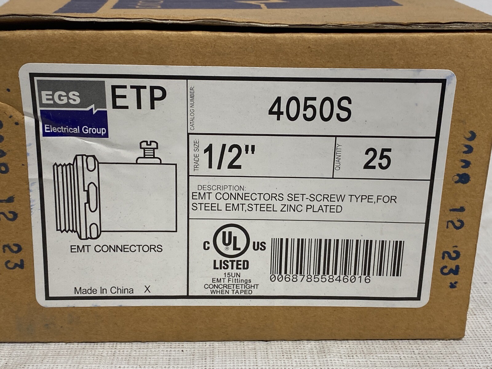 (25) EGS APPLETON 4050S 1/2” ETP Set Screw Type EMT Conduit Connectors