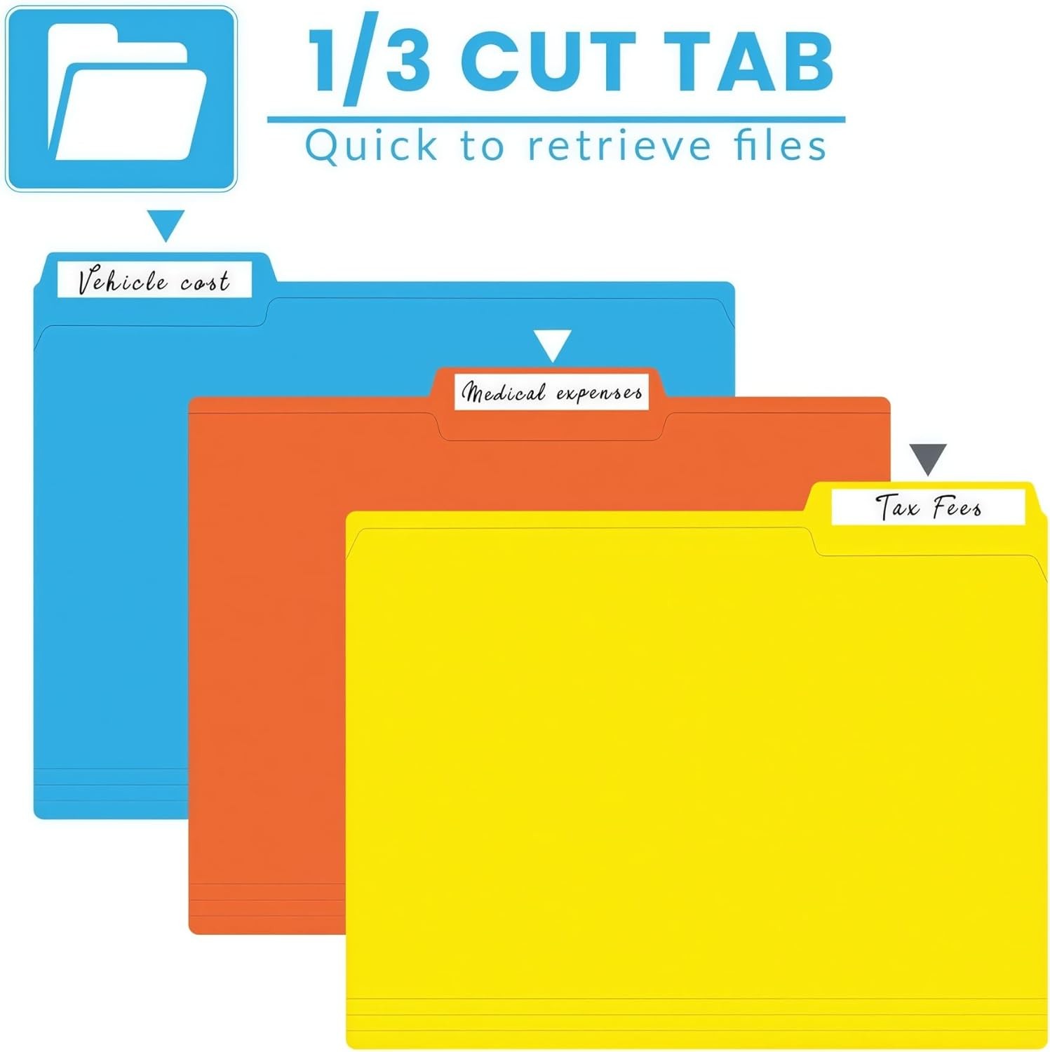 120 Pack Colored File Folders Letter Size 1/3 Cut Tab Assorted Colors
