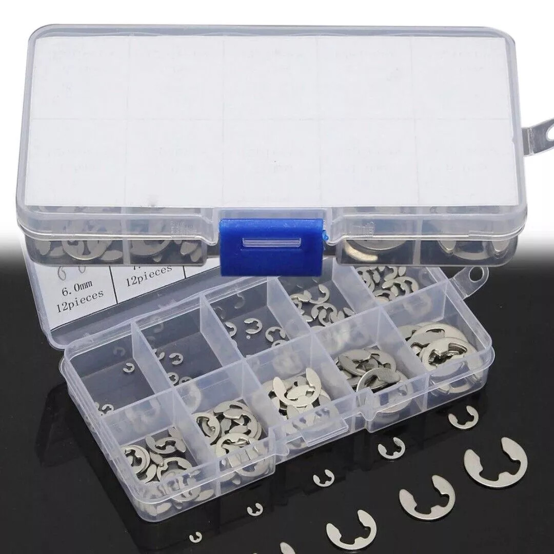 120x E Clips C Circlip Retaining Ring Stainless Steel Assorted 1.5mm to 10mm Kit