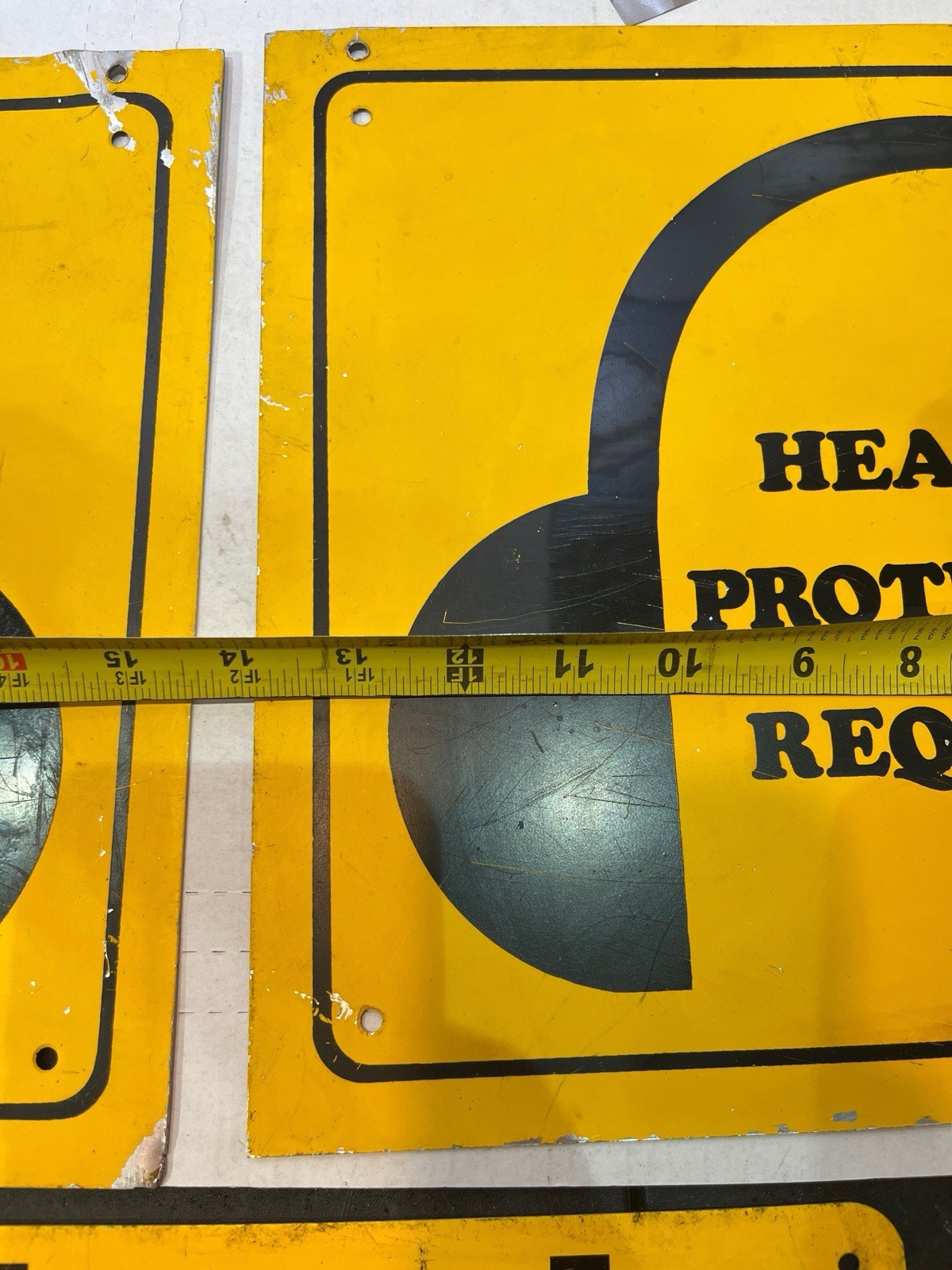 Pair of Vintage Metal Hearing Protection Required Signs Industrial Safety 11×14