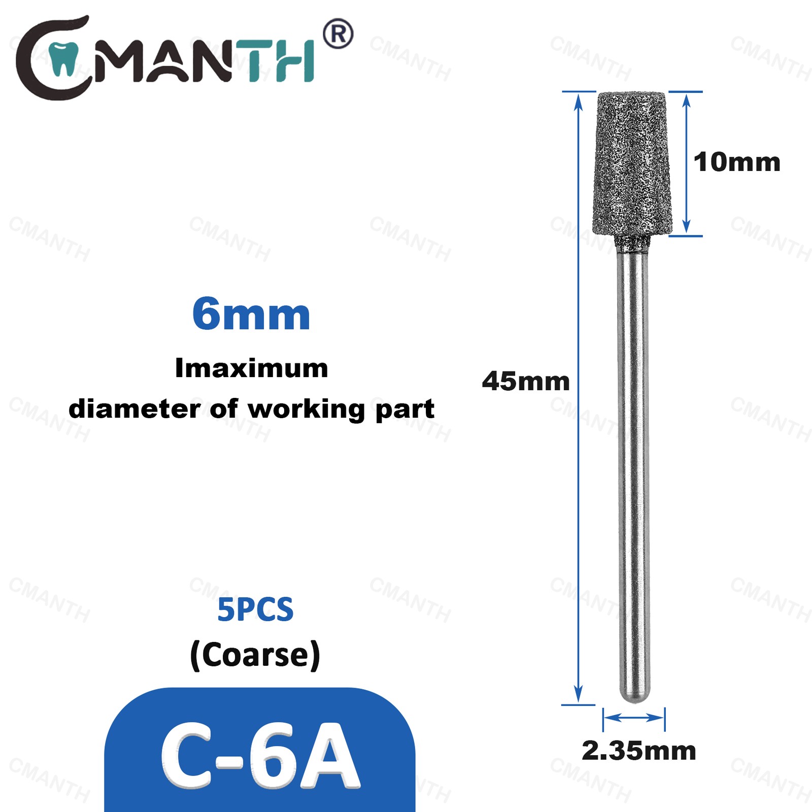 Dental Low Diamond Bur Teeth Polishing For Low Speed Handpiece HP Dia.2.35mm 5Pc