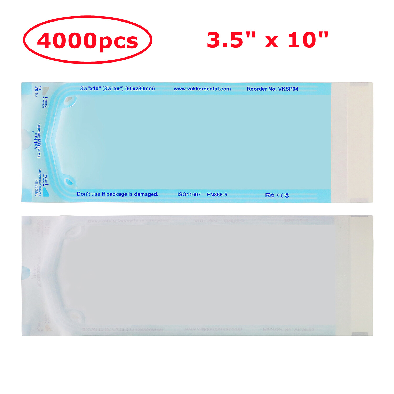 4000 3.5″ x 10″ Self Sealing Dental Sterilization Pouches Medical Autoclave Bags