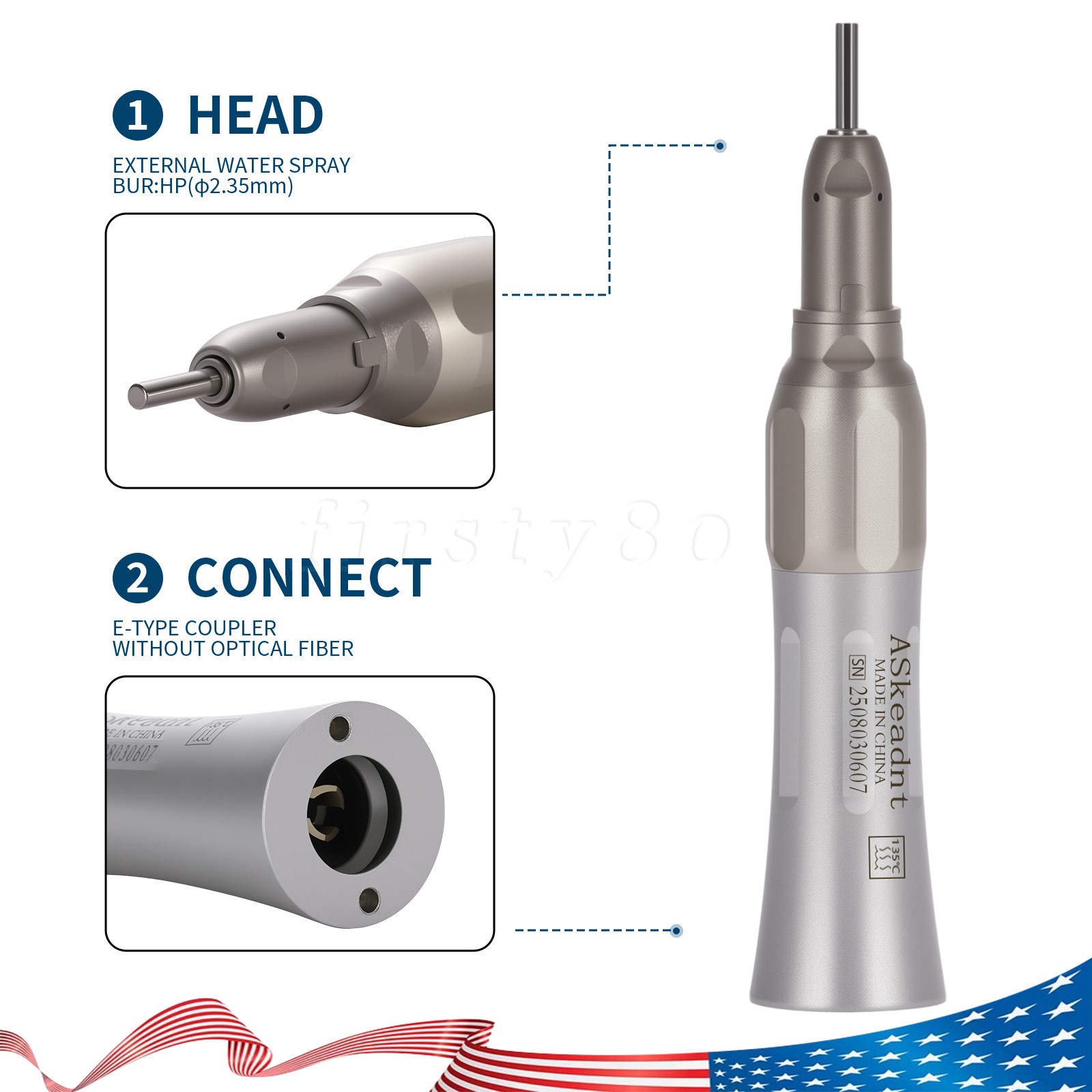 ASkeadnt Dental Slow Low Speed Handpiece Straight Contra Angle Air Motor 2.4Hole