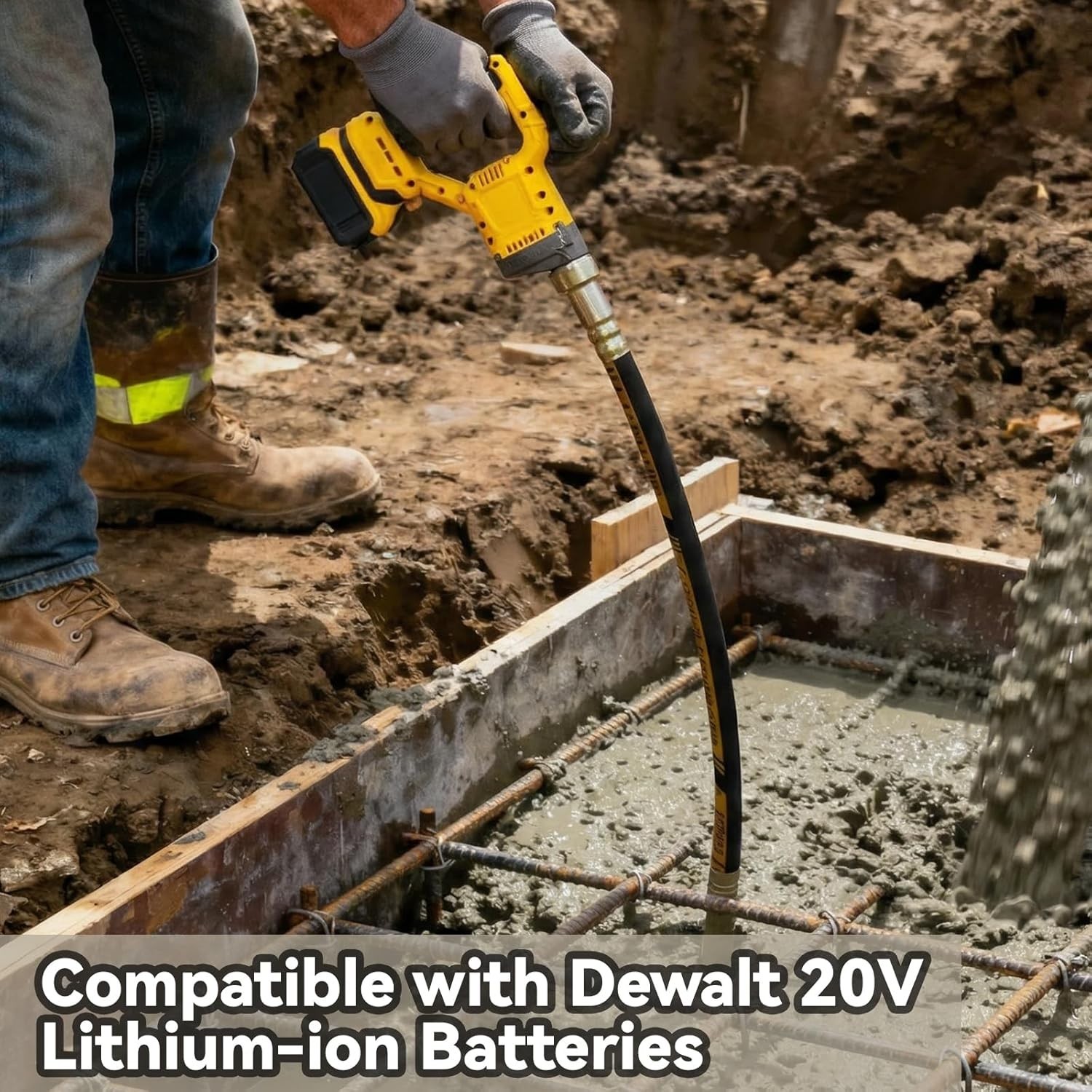 Handheld Concrete Vibrator 20V Cordless 800W 3.8ft Shaft Dewalt Compatible