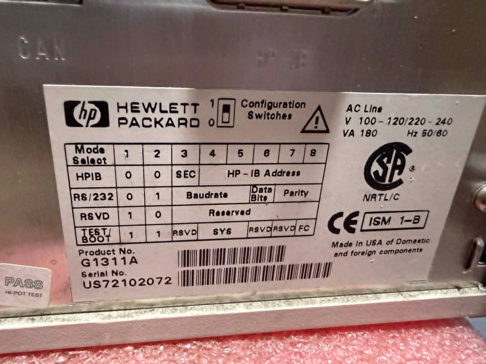 HP AGILENT G1311A 1100 Series QuatPump Quaternary Pump