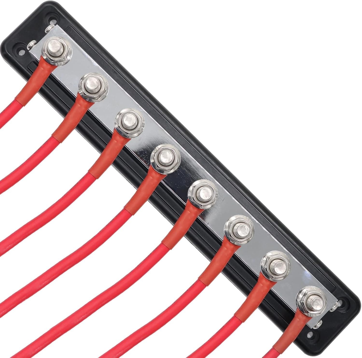 600A Battery Bus Bar 8 Way Copper Terminal Block M10 Studs with Cover Red Black