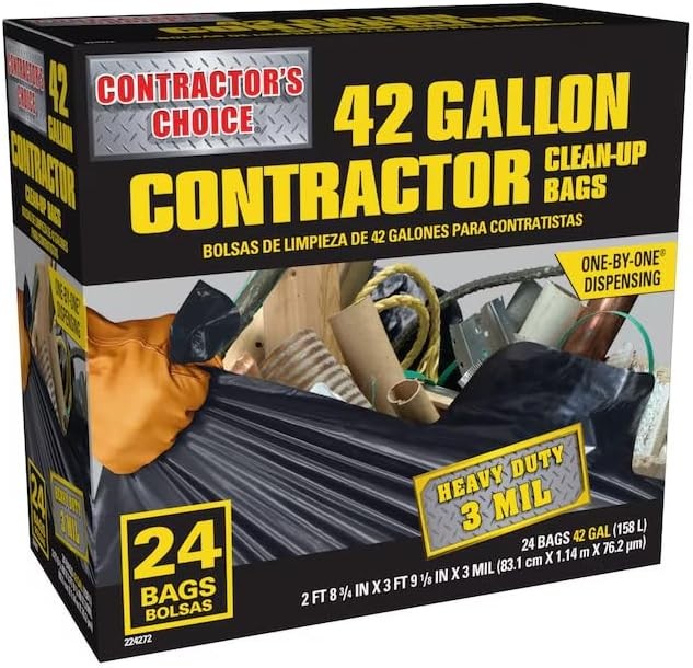 Contractor’s Choice 24-Count 42-Gallon Outdoor Clean Up Construction Trash Bags