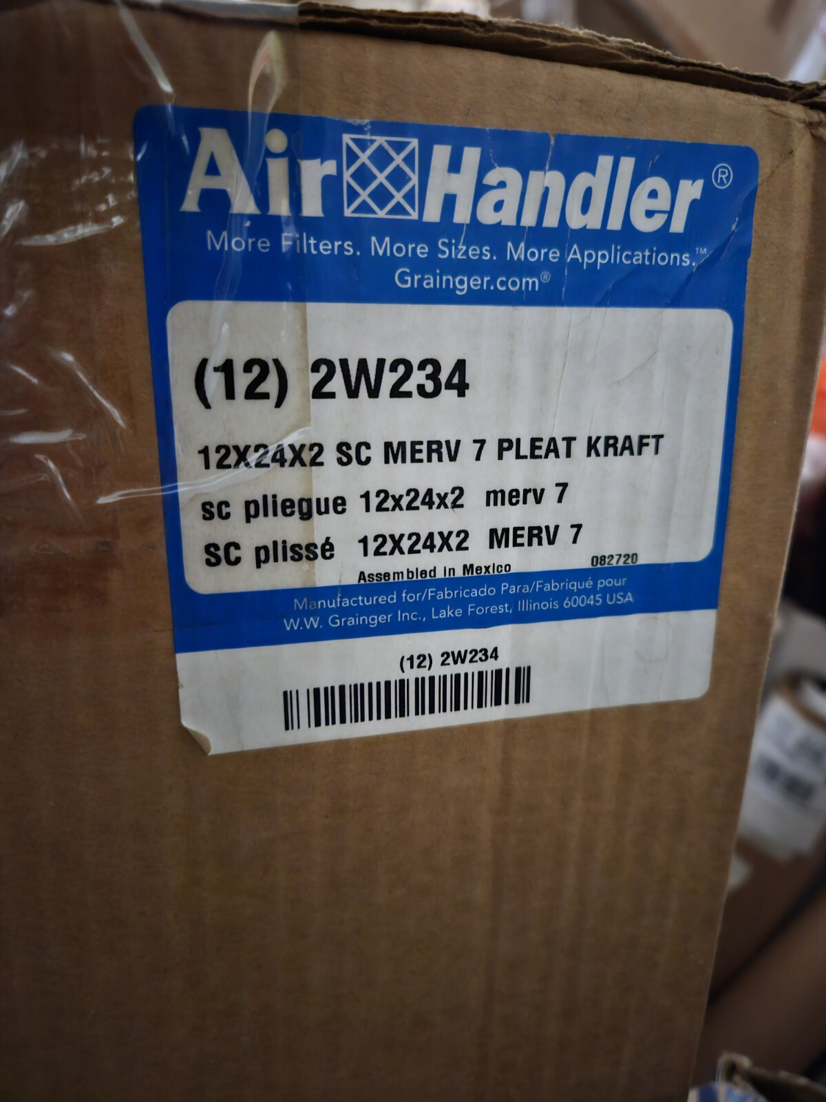 Air Handler 2W234 Air Filter 12x24x2 SC Merv 7 Pleated (Pack of 12)