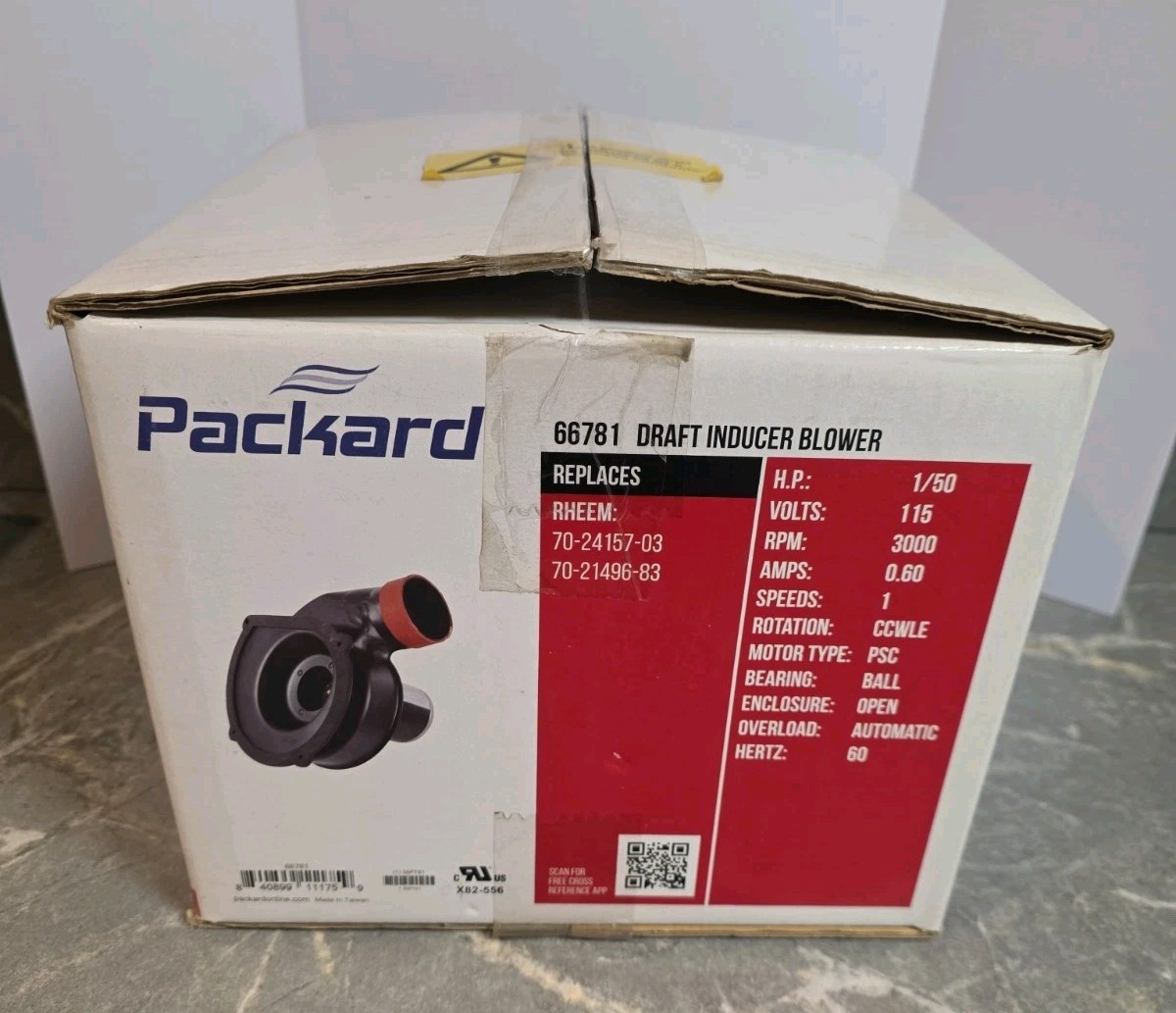 Packard 66781 Rheem Replacement Draft Inducer Blower Motor 115V 0.6 Amp