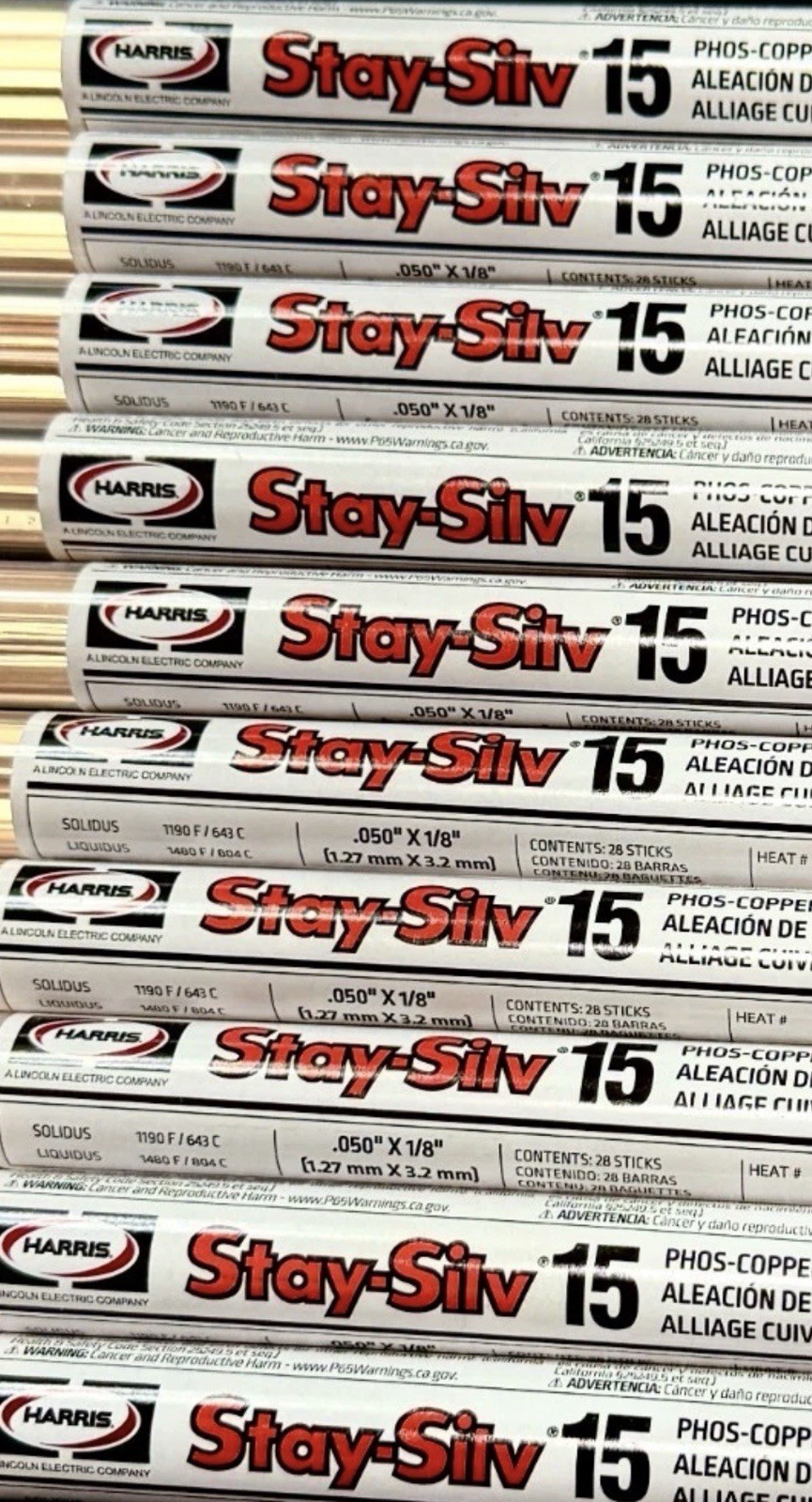 Harris Stay-Silv 15% Flat Brazing Rods .050” X 1/8” X 20” 5lbs. (5)- 1lb. tubes