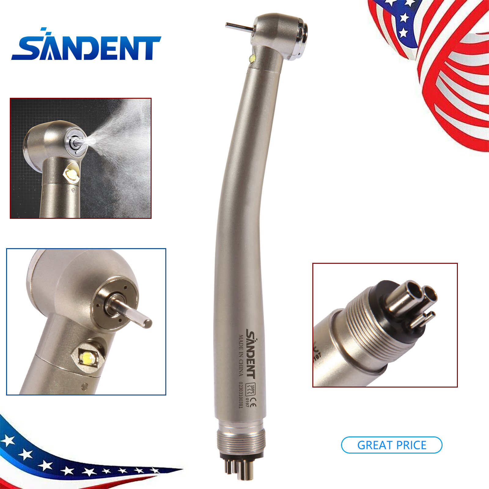 NSK Style Dental Fiber Optic LED E-generator high speed handpiece 4 HOLE Turbine
