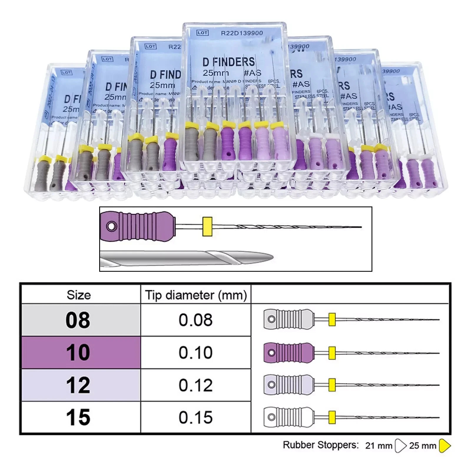 21/25mm Mani style D Finders Dental Endodontic Hand files for Calcified Canals