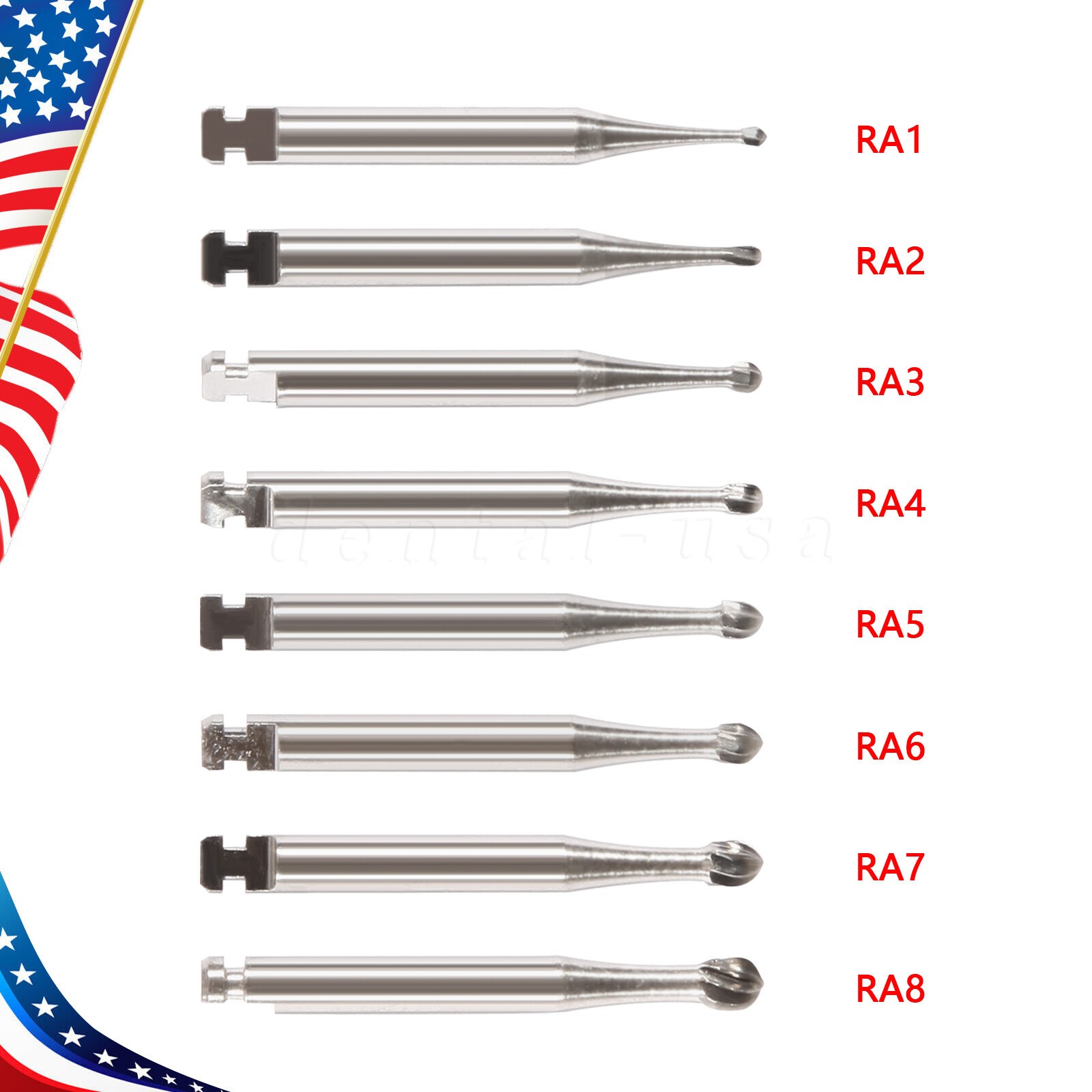Dental Round Carbide Bur for Slow Speed Latch Type RA 1# -RA 8# Burs 22.5mm