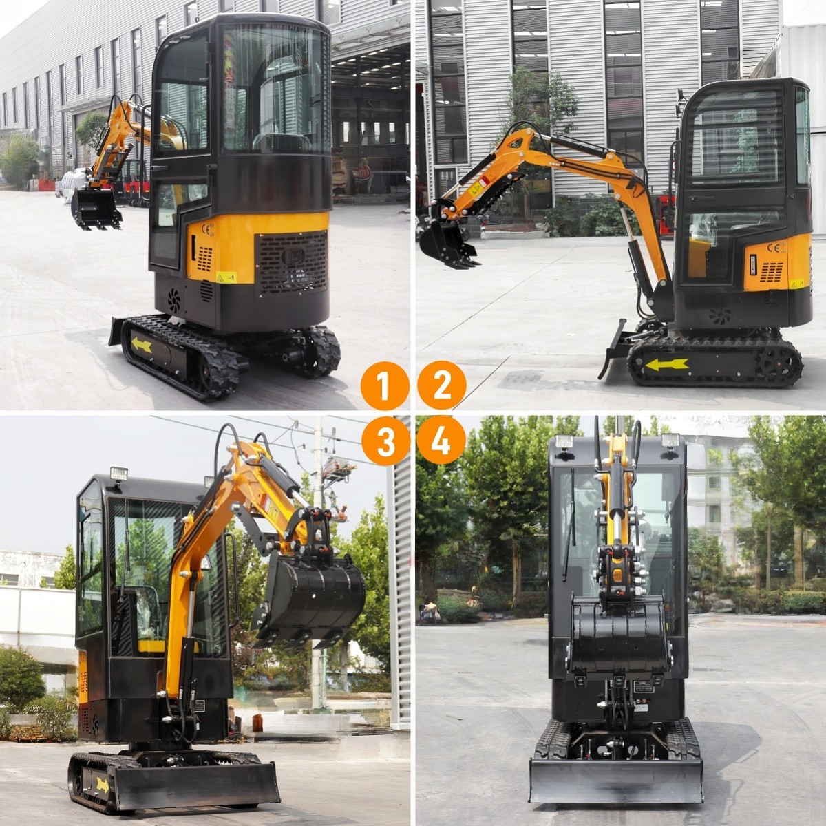 Enclosed cab 1.2Ton Mini Excavator With 9 Attachments Kit 13.5hp Mini Digger