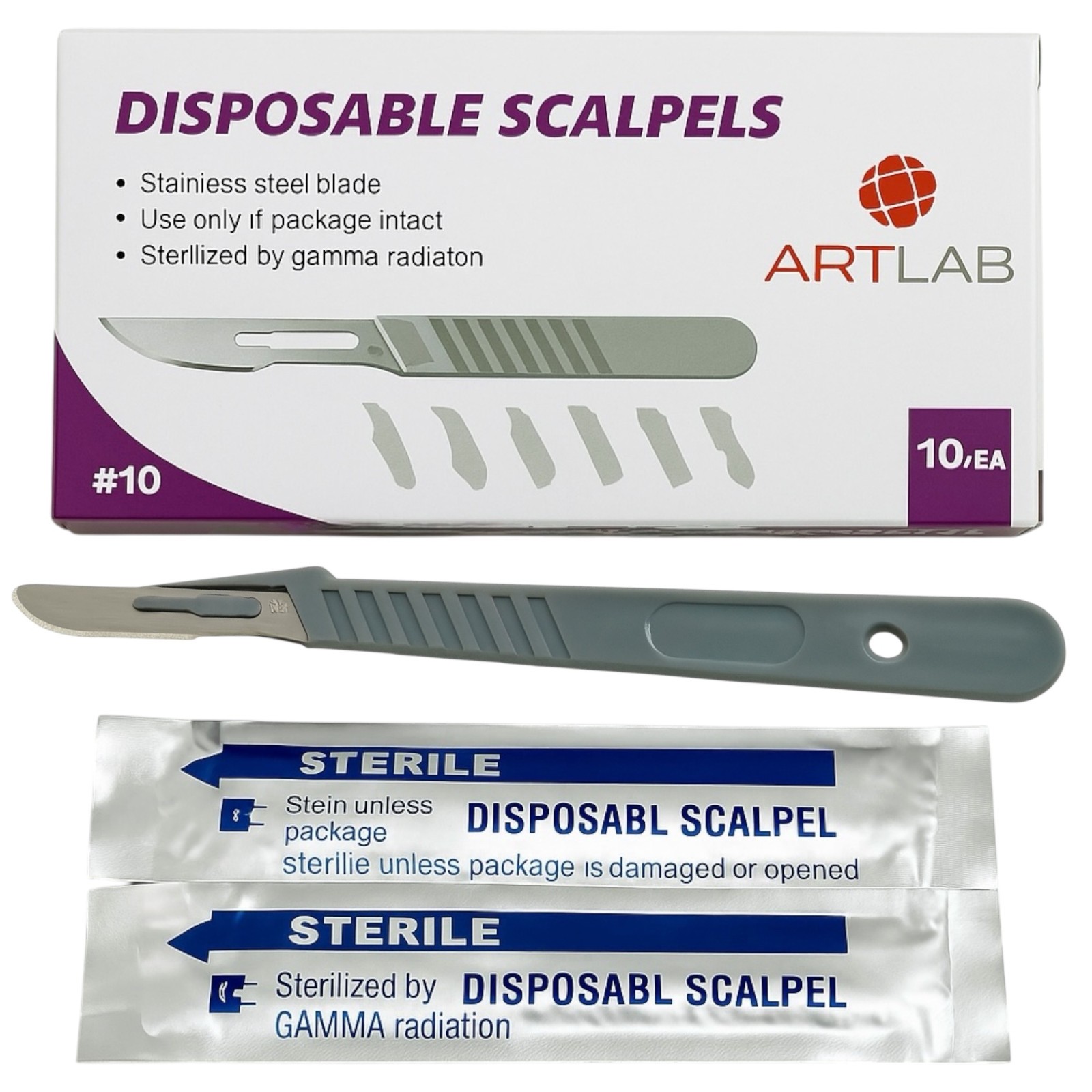 10 PCS STERILE DISPOSABLE SCALPELS #10-SINGLE USE-DENTAL, SURGICAL, DERMAPLANING