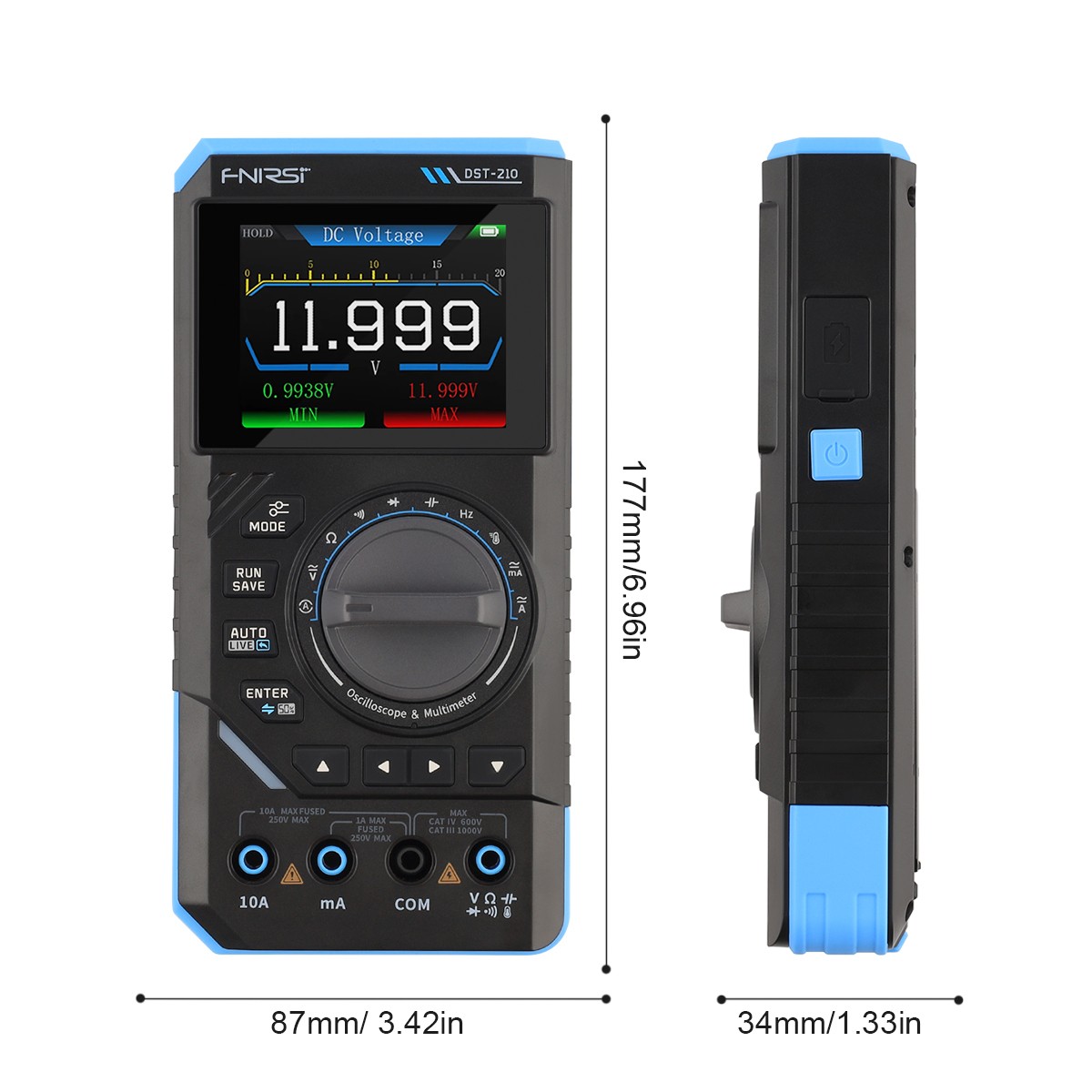 3in1 FNIRSI DST210 Handheld Digital Oscilloscope Multimeter Signal Generator 10M