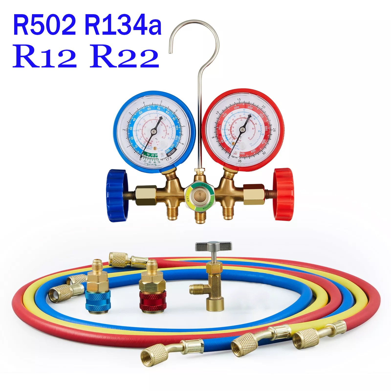 For R502 R134a R12 R22 AC Manifold Gauge Set A/C Refrigeration 3 Way Hose