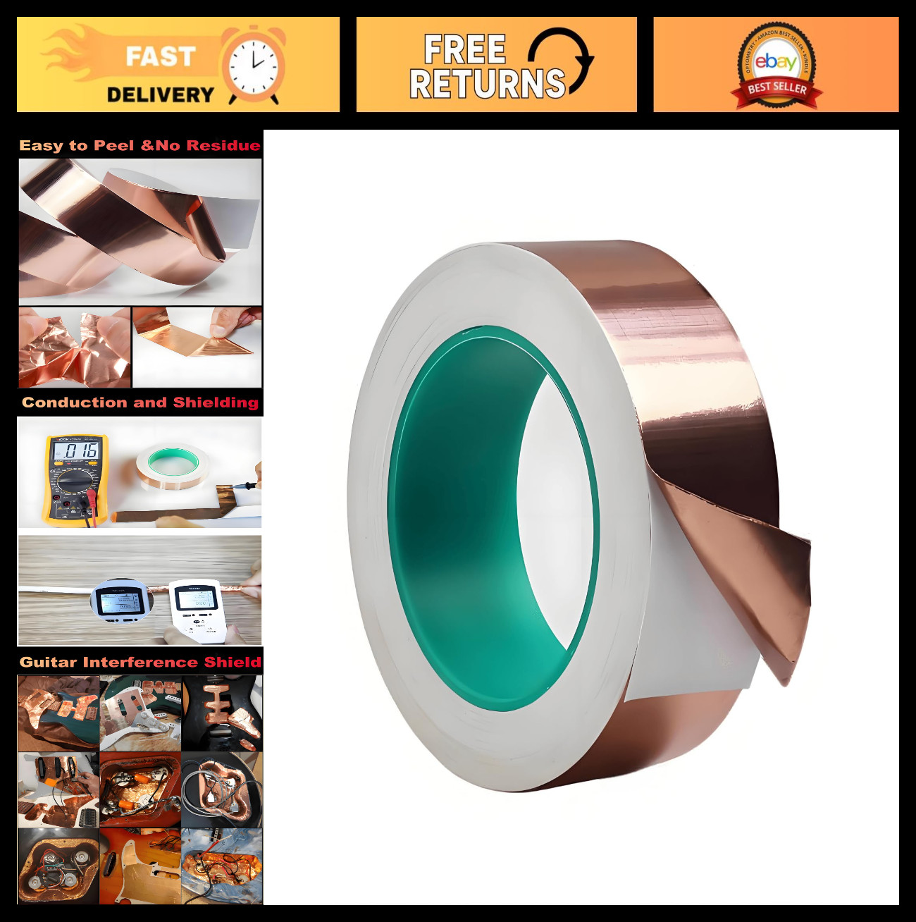 2″ x 50′ Copper Foil Tape – Conductive Adhesive for EMI/RFI Shielding, Grounding