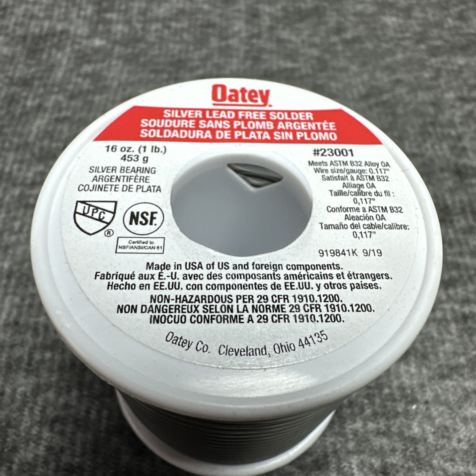 Oatey Silver Lead Free Solder 1LB 16 Oz 23001 NEW