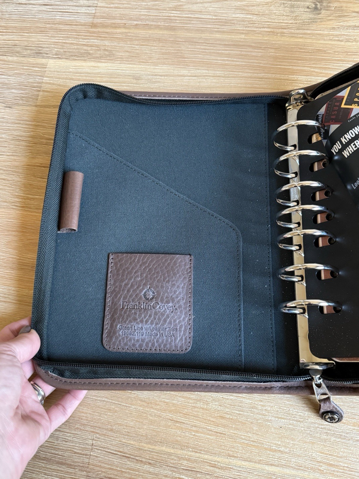 FRANKLIN COVEY Binder Green Line 10” x 8” NEW 90s GREEN With BROWN Leather Trim