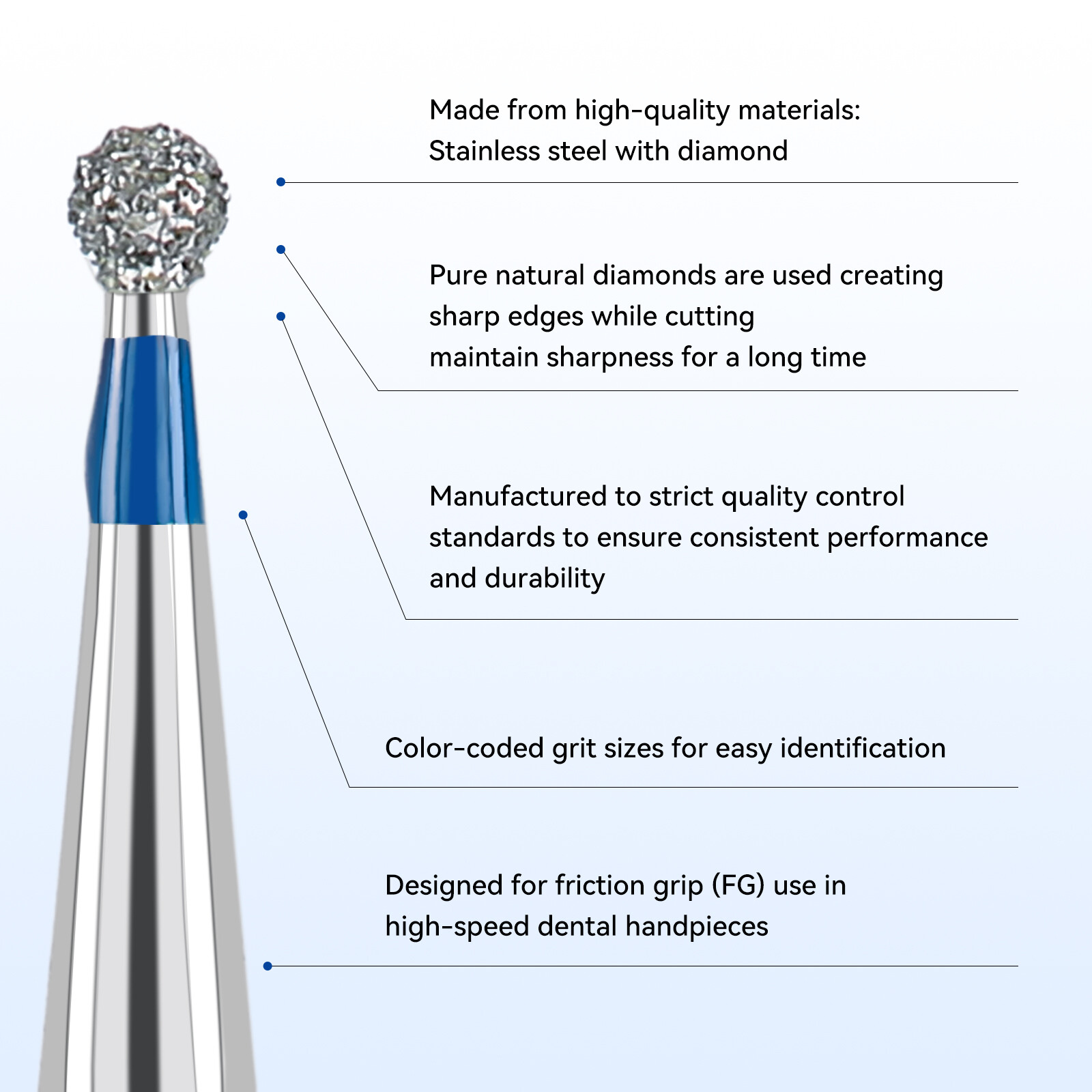 Dental Diamond Burs Round FG Medium Grit/ Coarse Grit/ Super Coarse