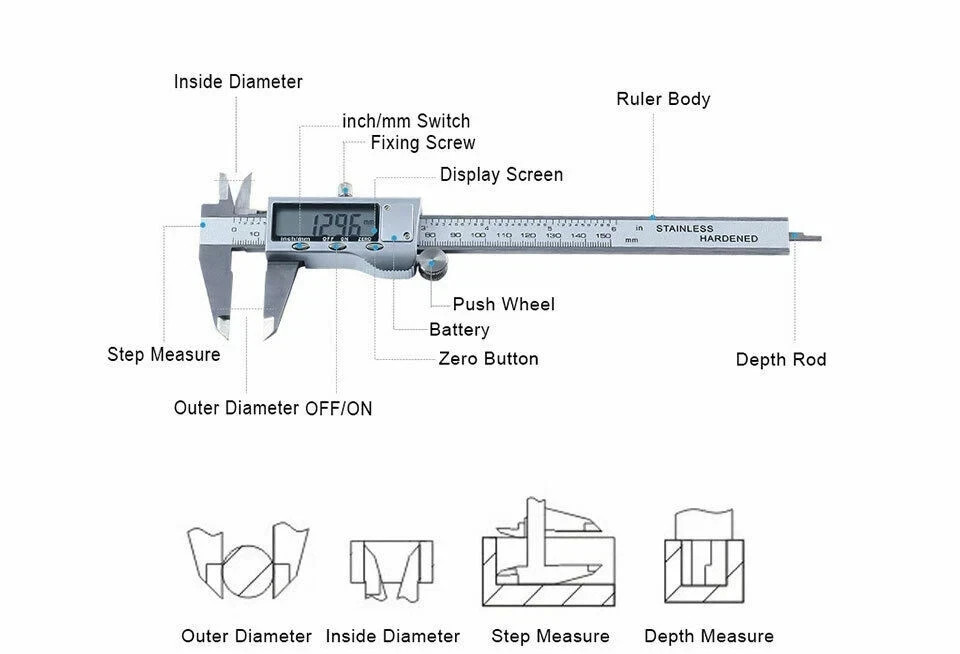 Digital Caliper Micrometer LCD Gauge Vernier Electronic Measuring Tool 6″ 150mm