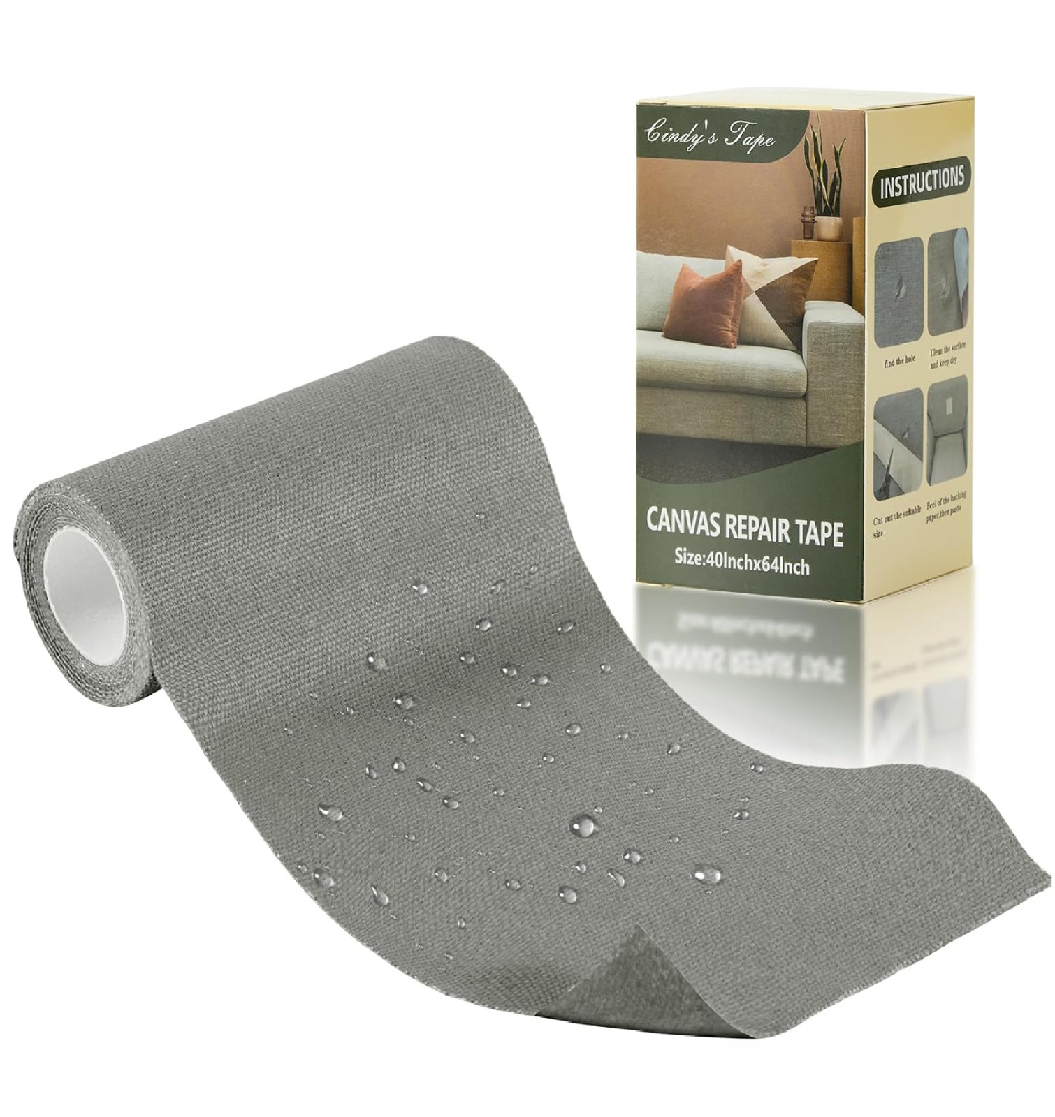 Linen Canvas Repair Tape, 4×63 Inches Dark Grey Waterproof Self-Adhesive Patch f