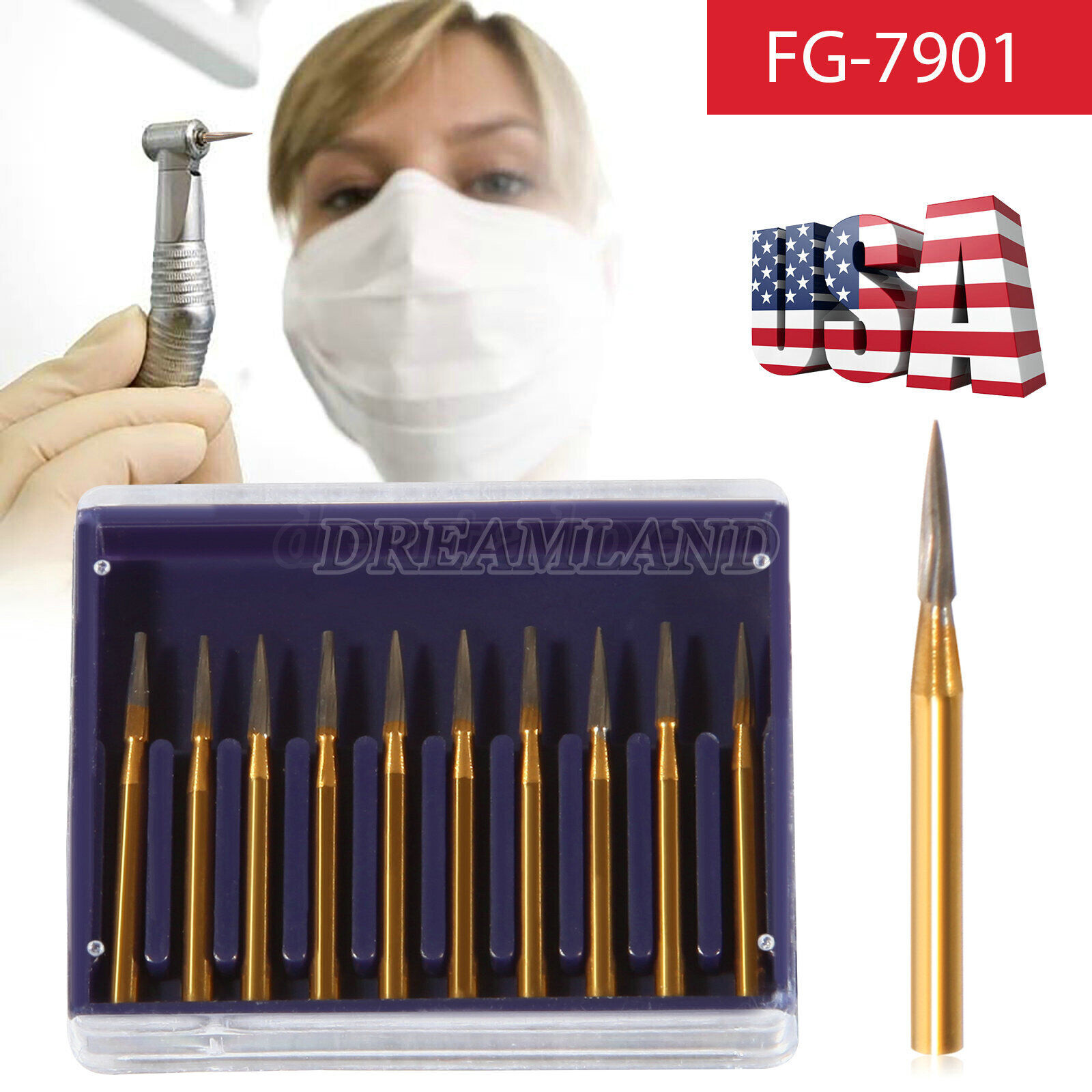 Dental Tungsten Carbide Gold Bur Trimming & Finishing & Polishing Flame FG7901